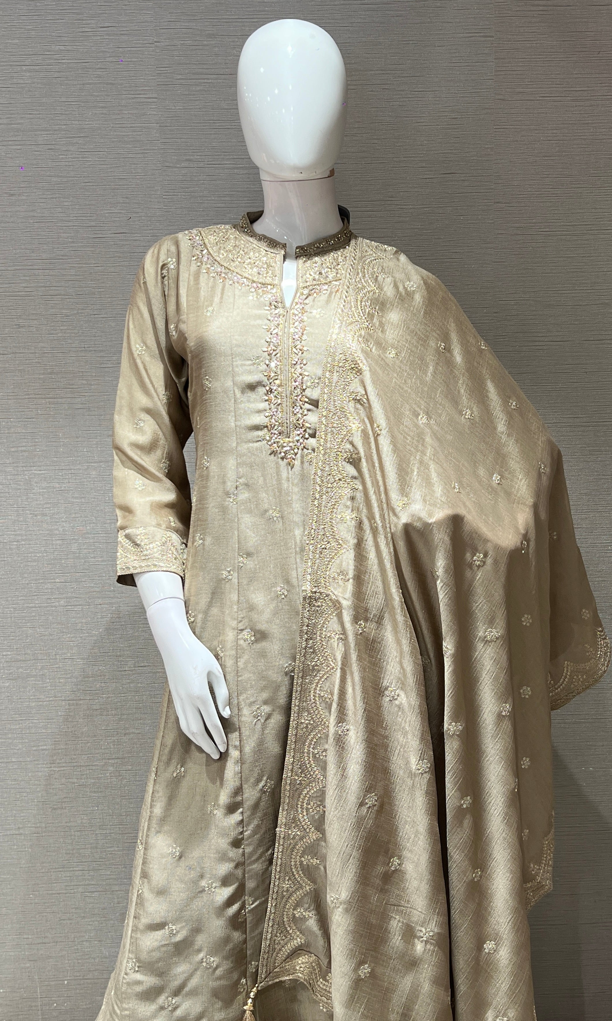 Grey EMBROIDERED Anarkali KURTA SET