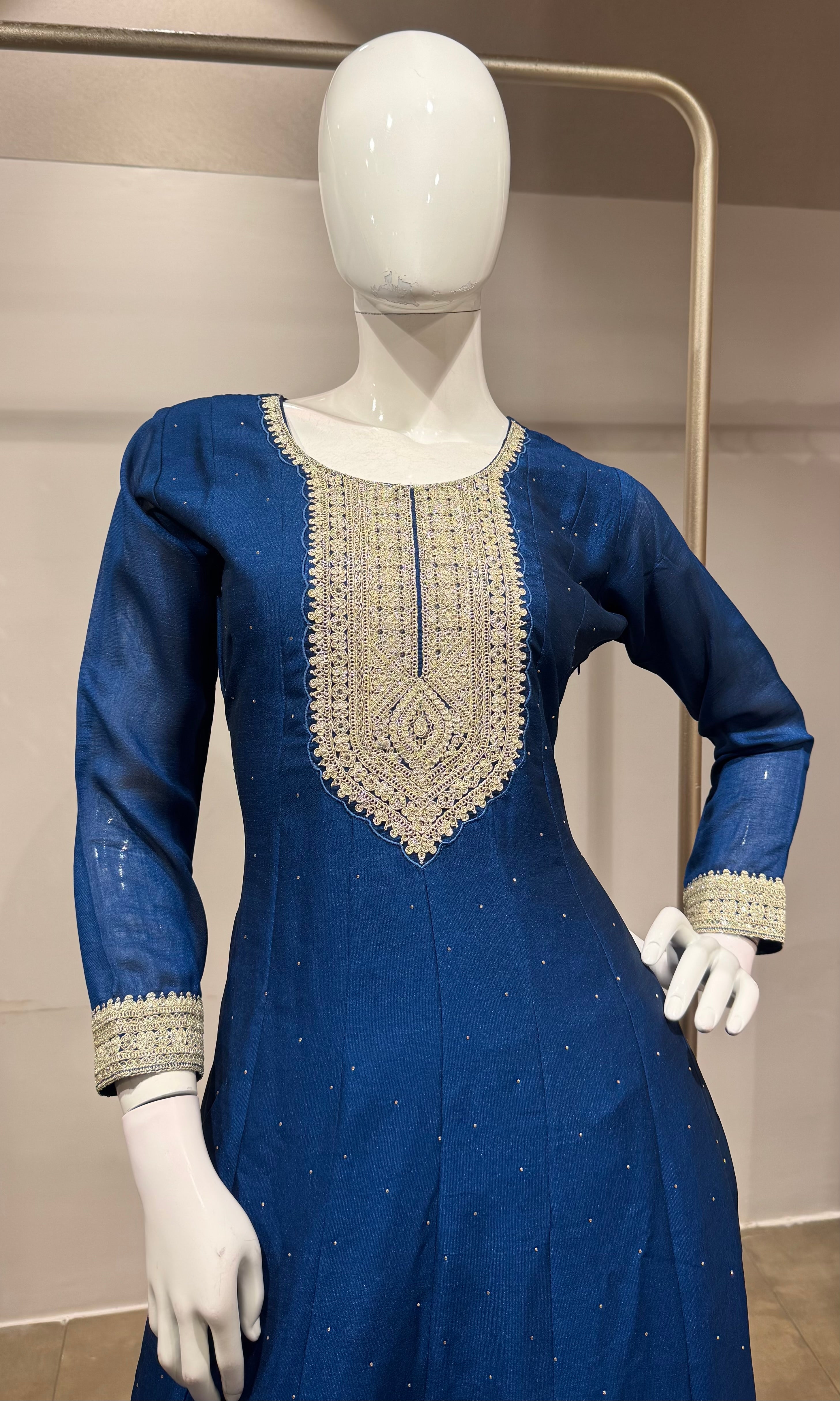 Navy Blue Embroidered Silk Kurta Set