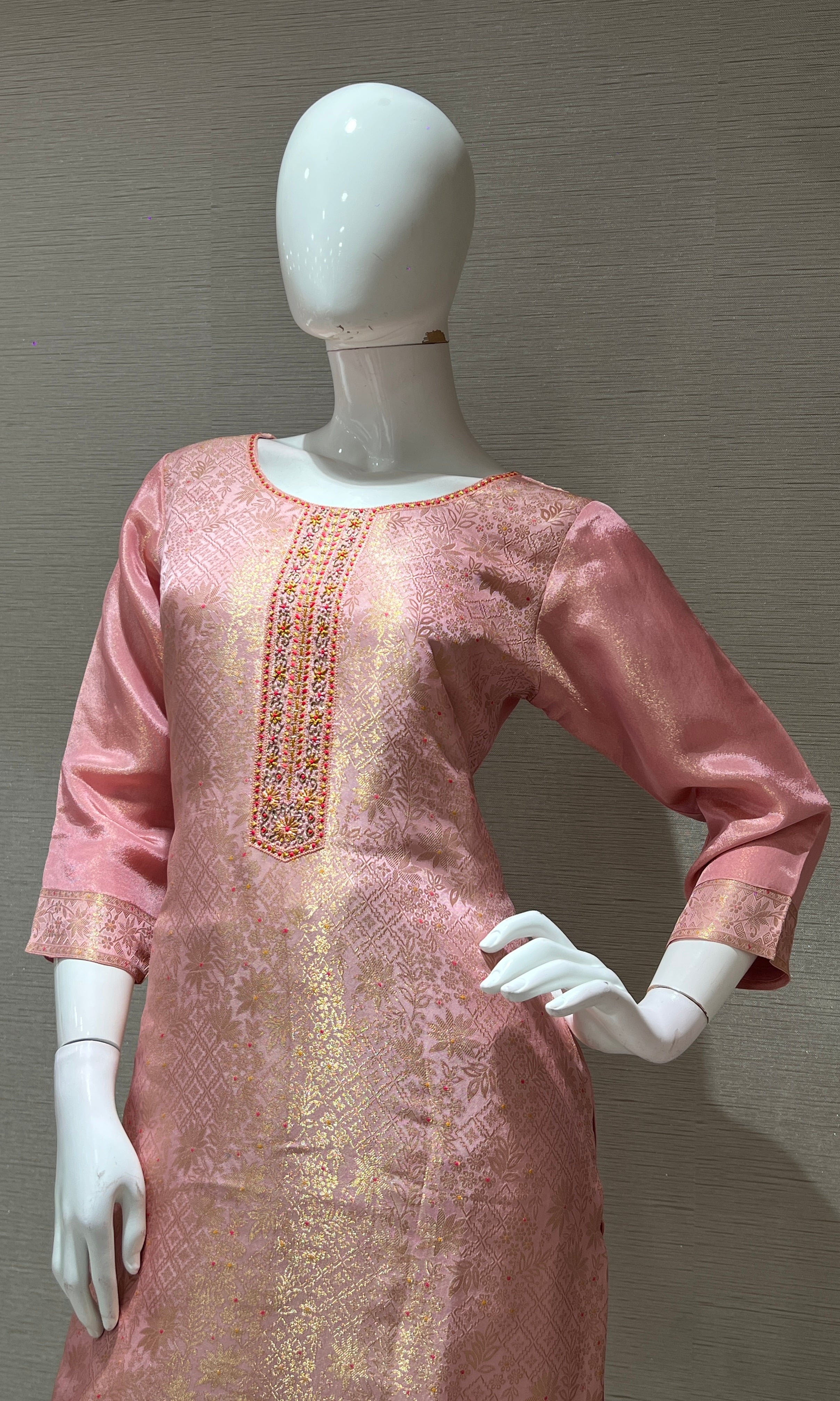 Peach golden kurta set