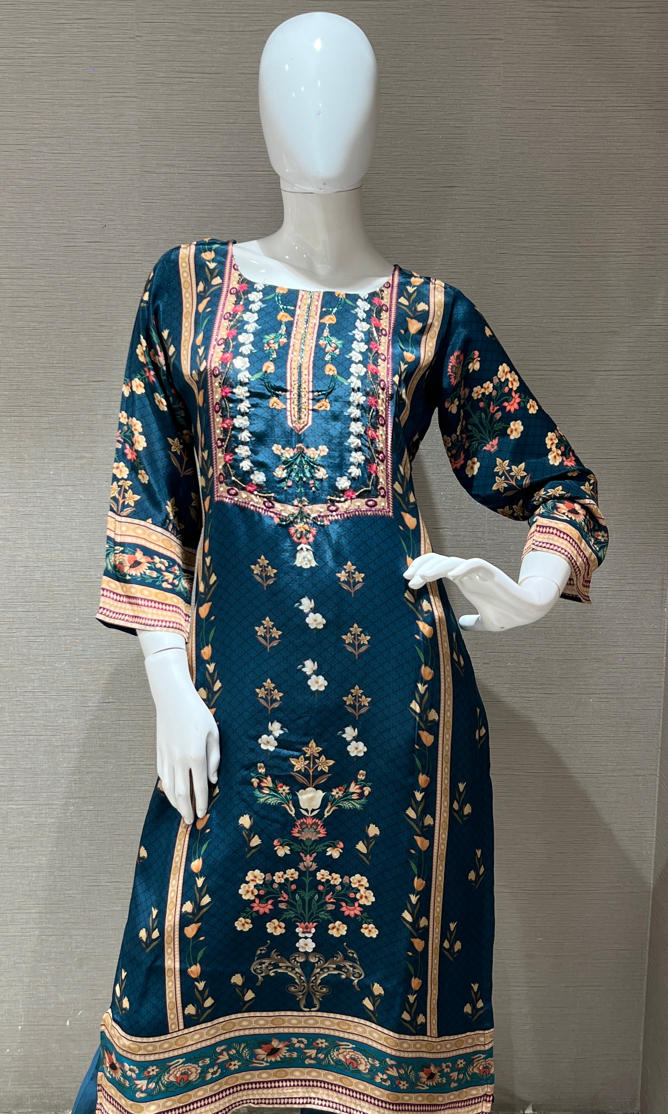 Peacock blue tussar silk kurta set