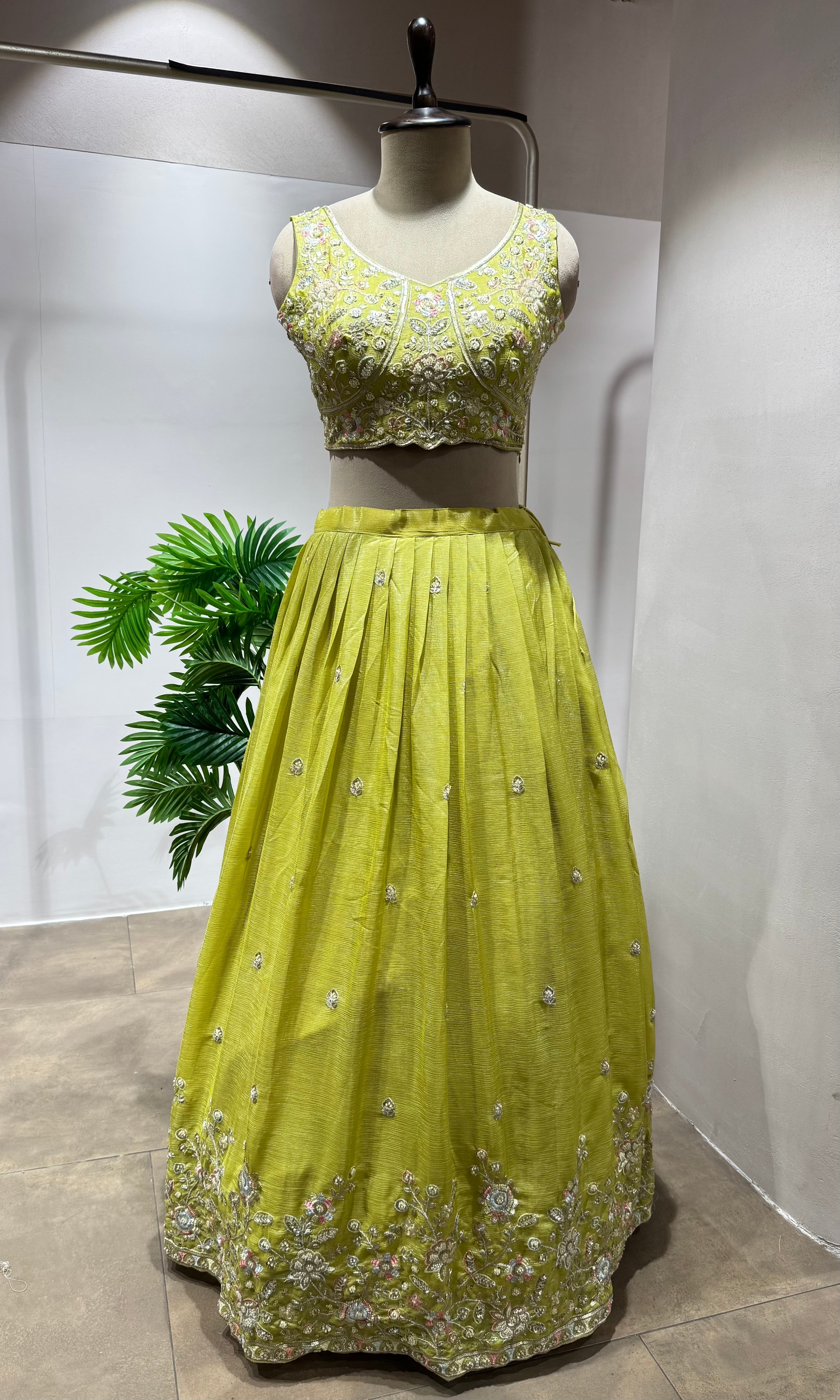 Green Lehenga with Embroidered Border