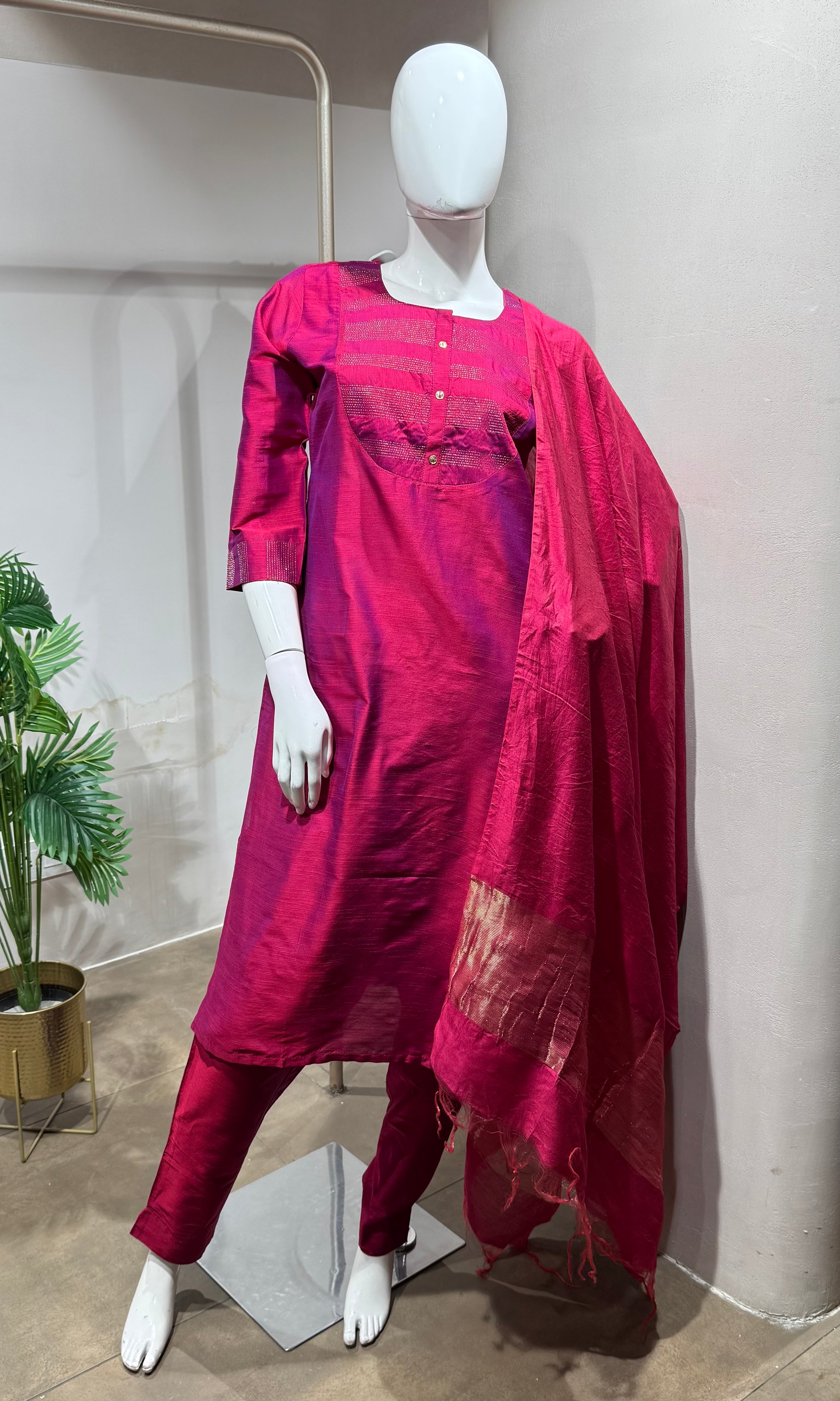 Rani Pink Embroidered Kurta Set