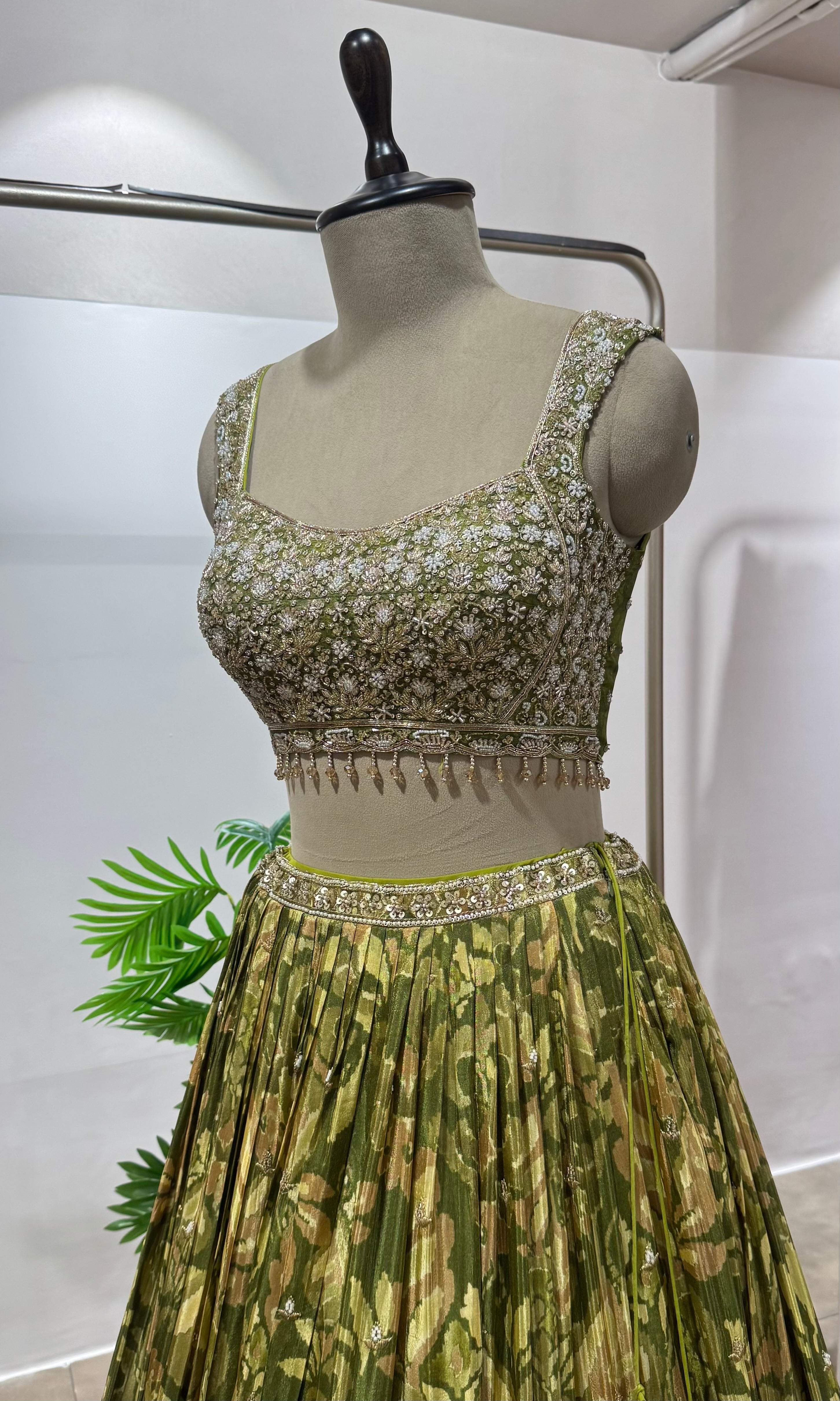 Green FLORAL ETHNIC EMBROIDERY LEHENGA