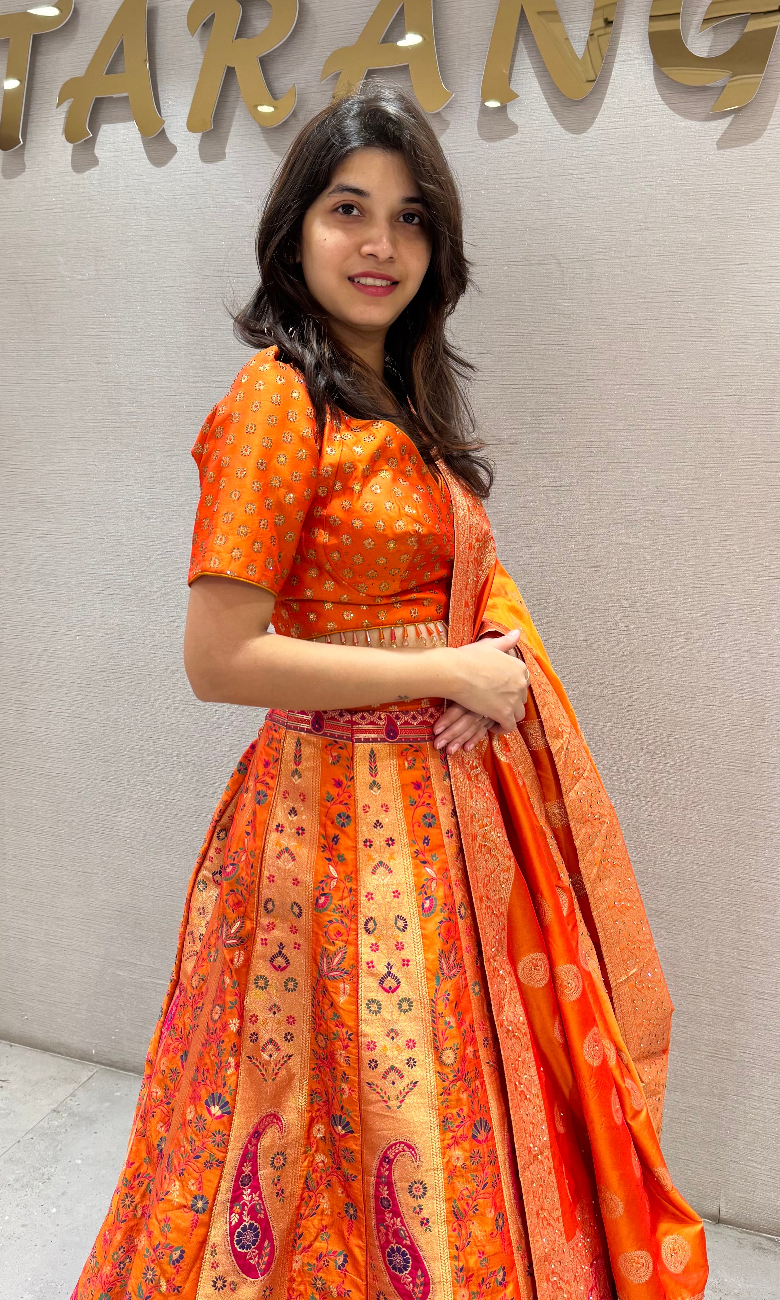 Sunset Orange Banarasi Silk Lehenga