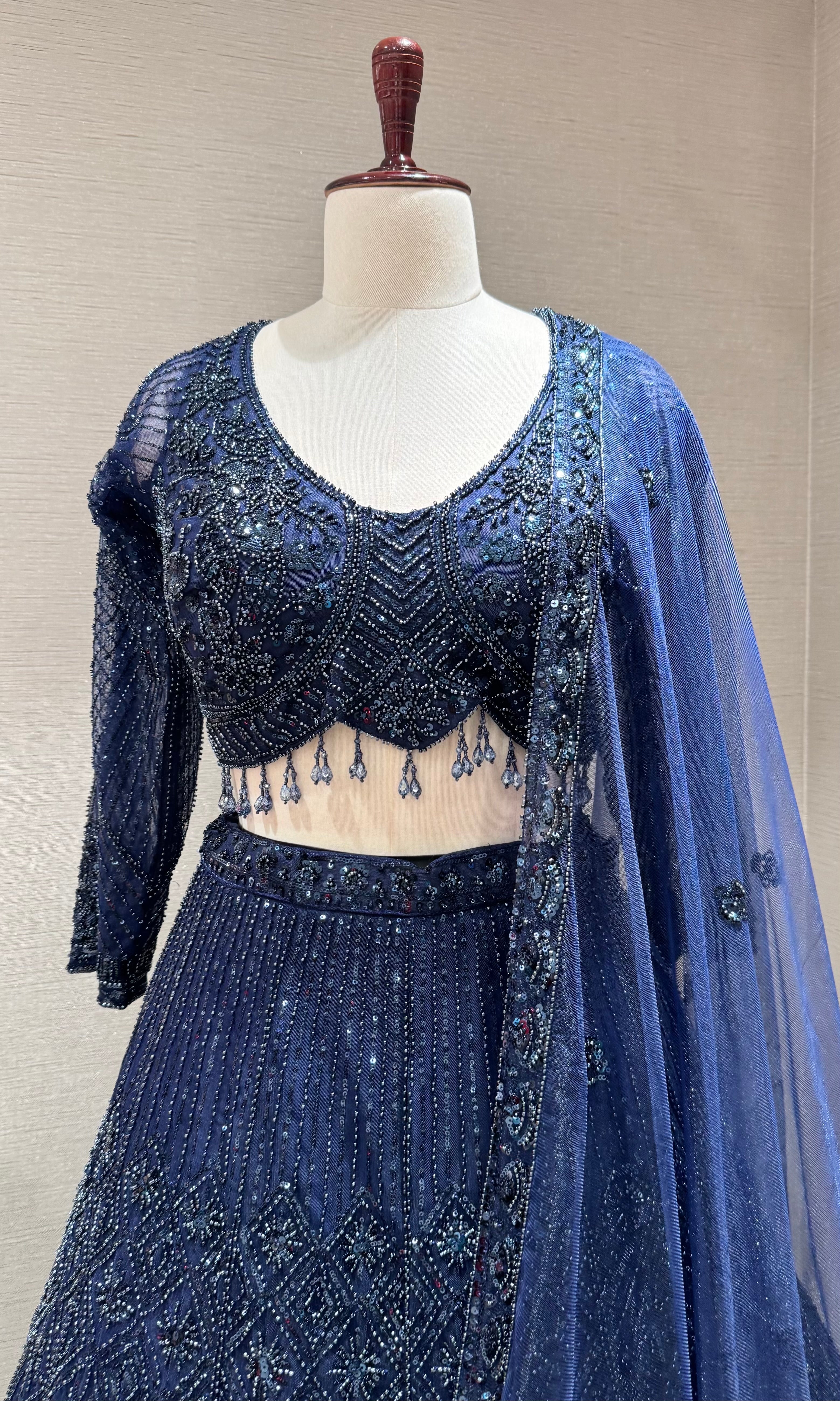 Navy Blue Sequined Lehenga Choli with Net Dupatta