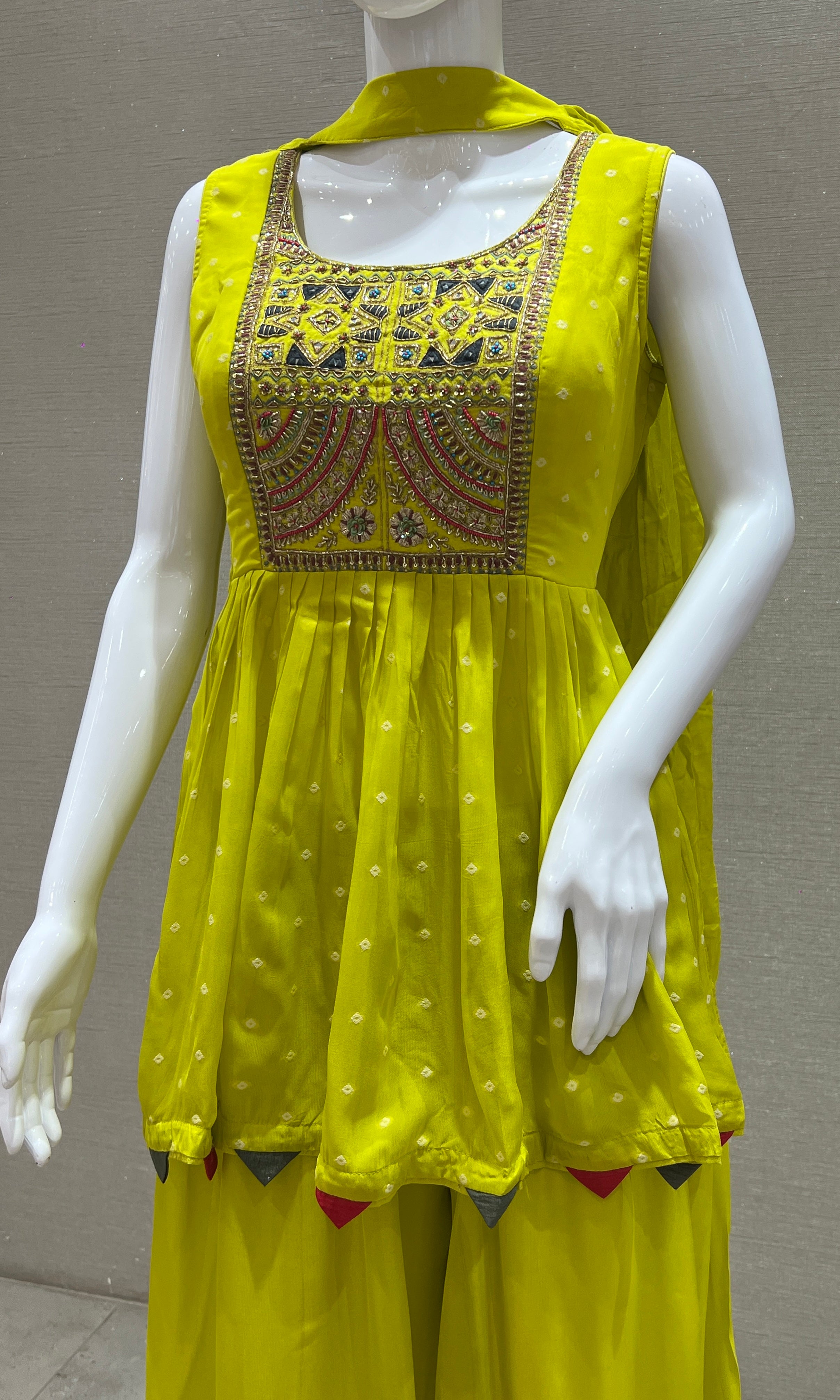 Green peplum top with Palazzo and neck duppata