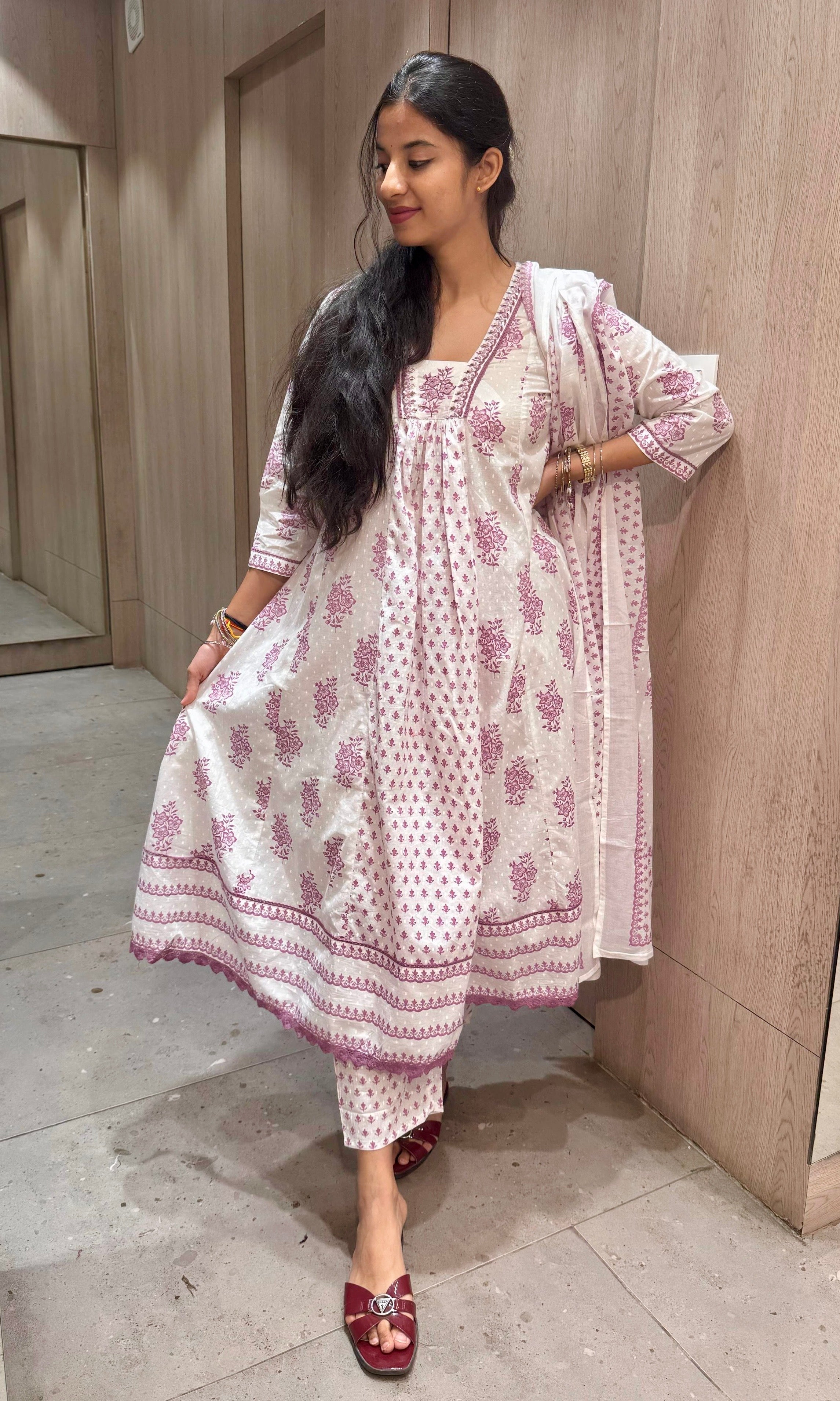 Lavender Anarkali frock with straight pant (k222)