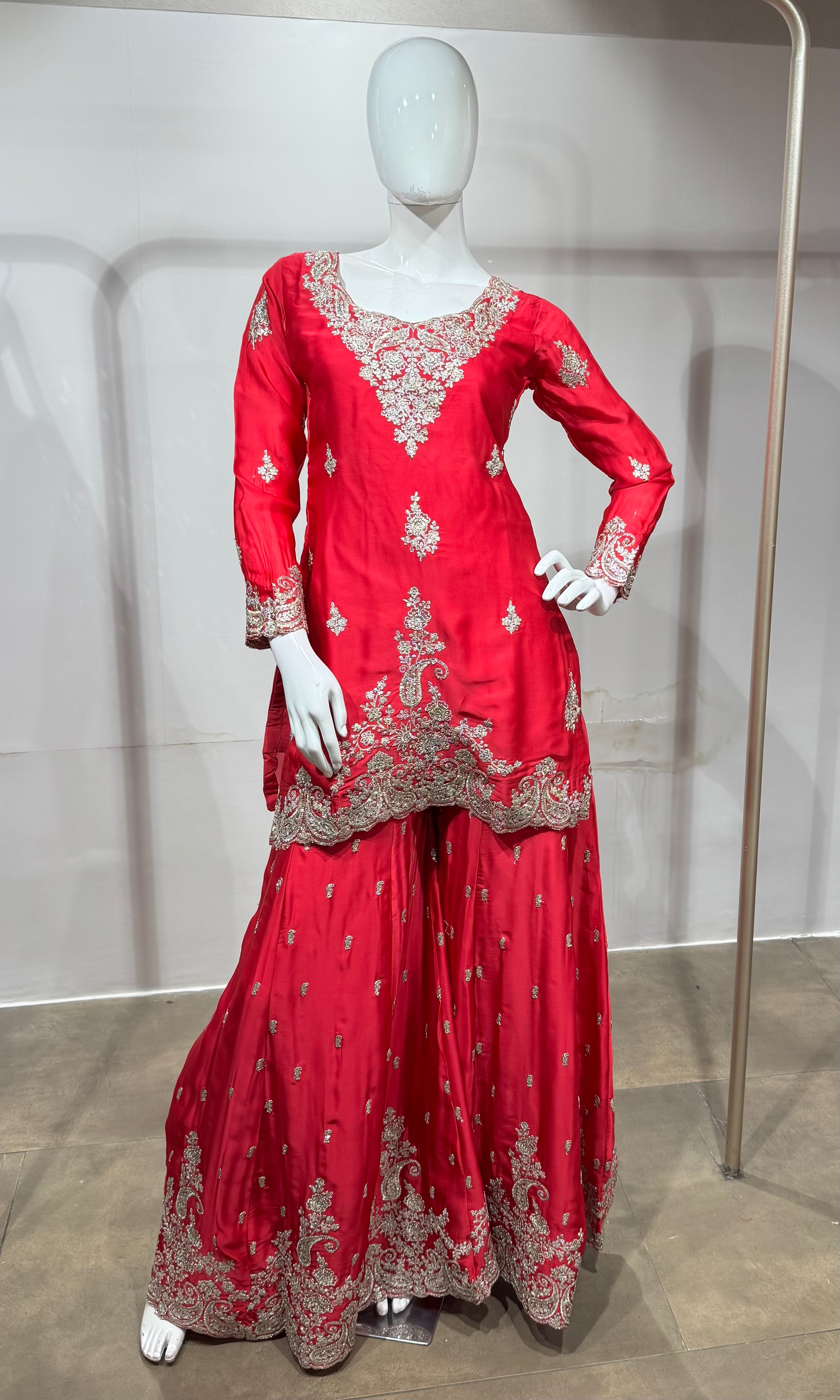 Rani Pink Silk Embroidered Sharara Set