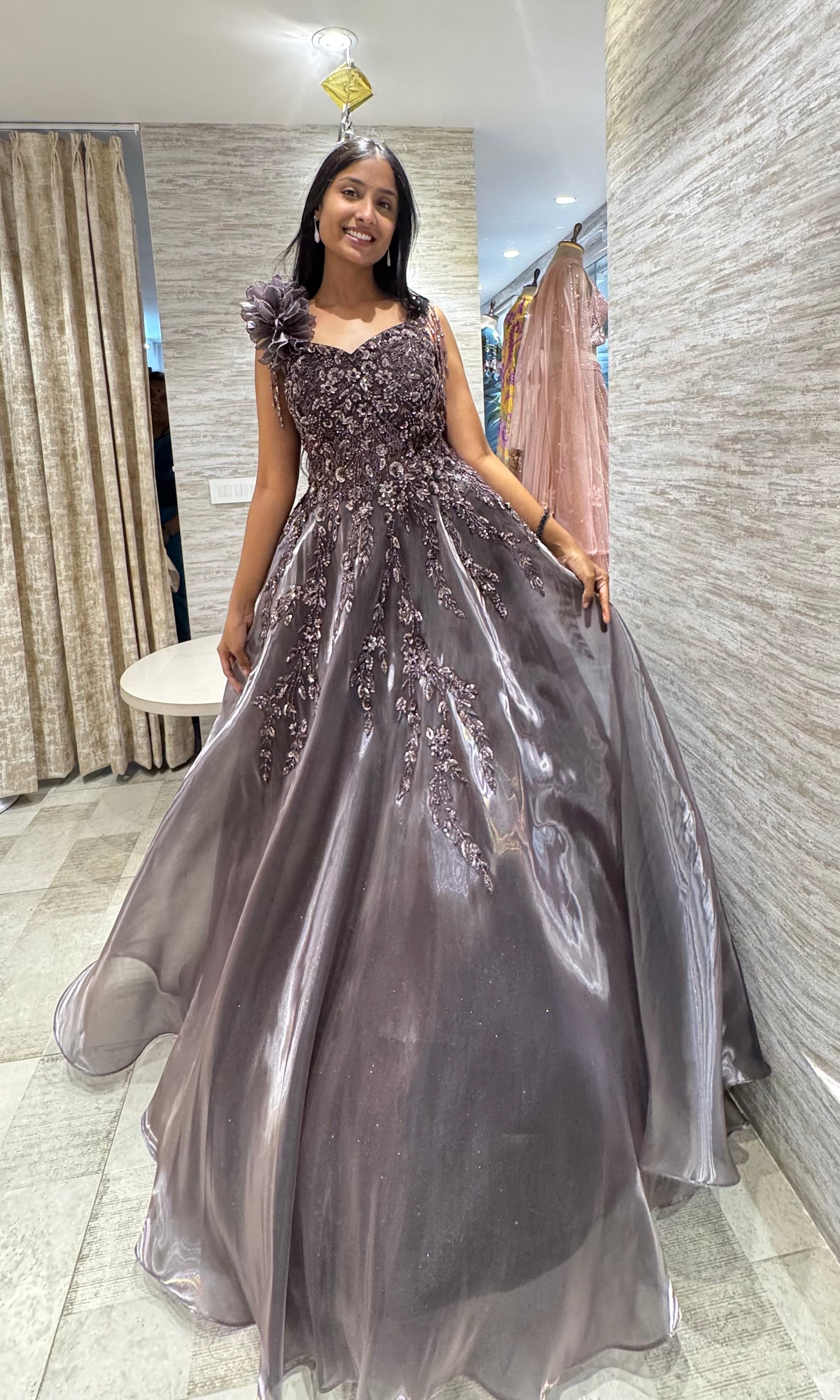 Purple FLORAL Embellished Gown