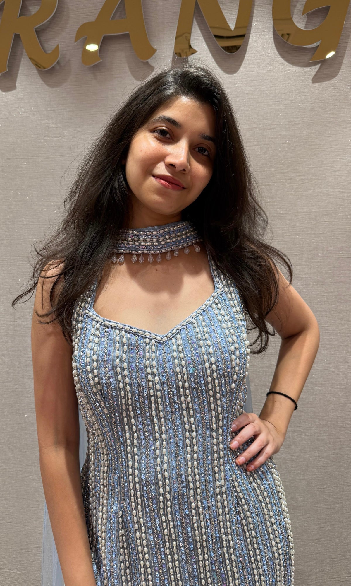 Blue beaded sharara set