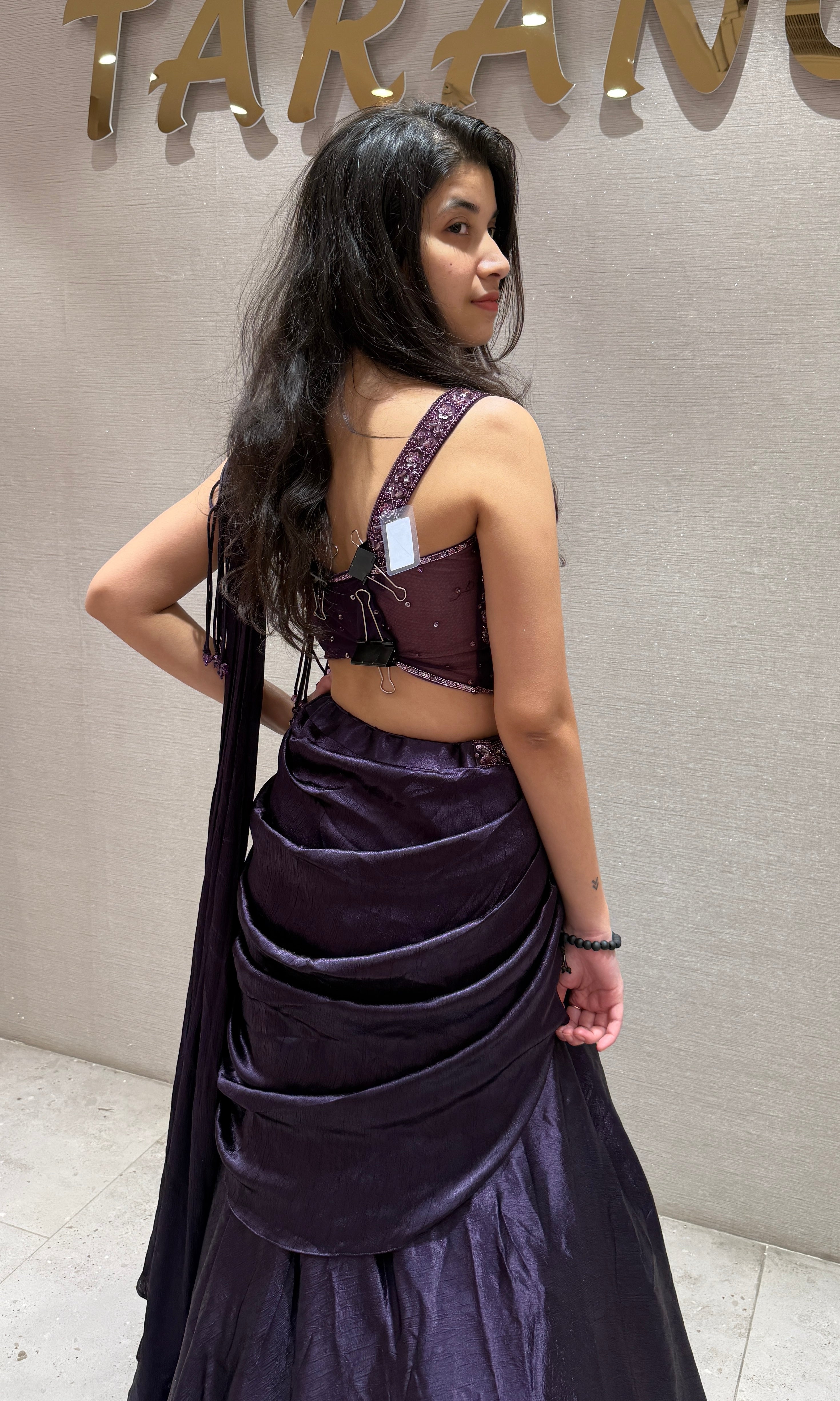 WINE Draped SAREE with Corset Blouse