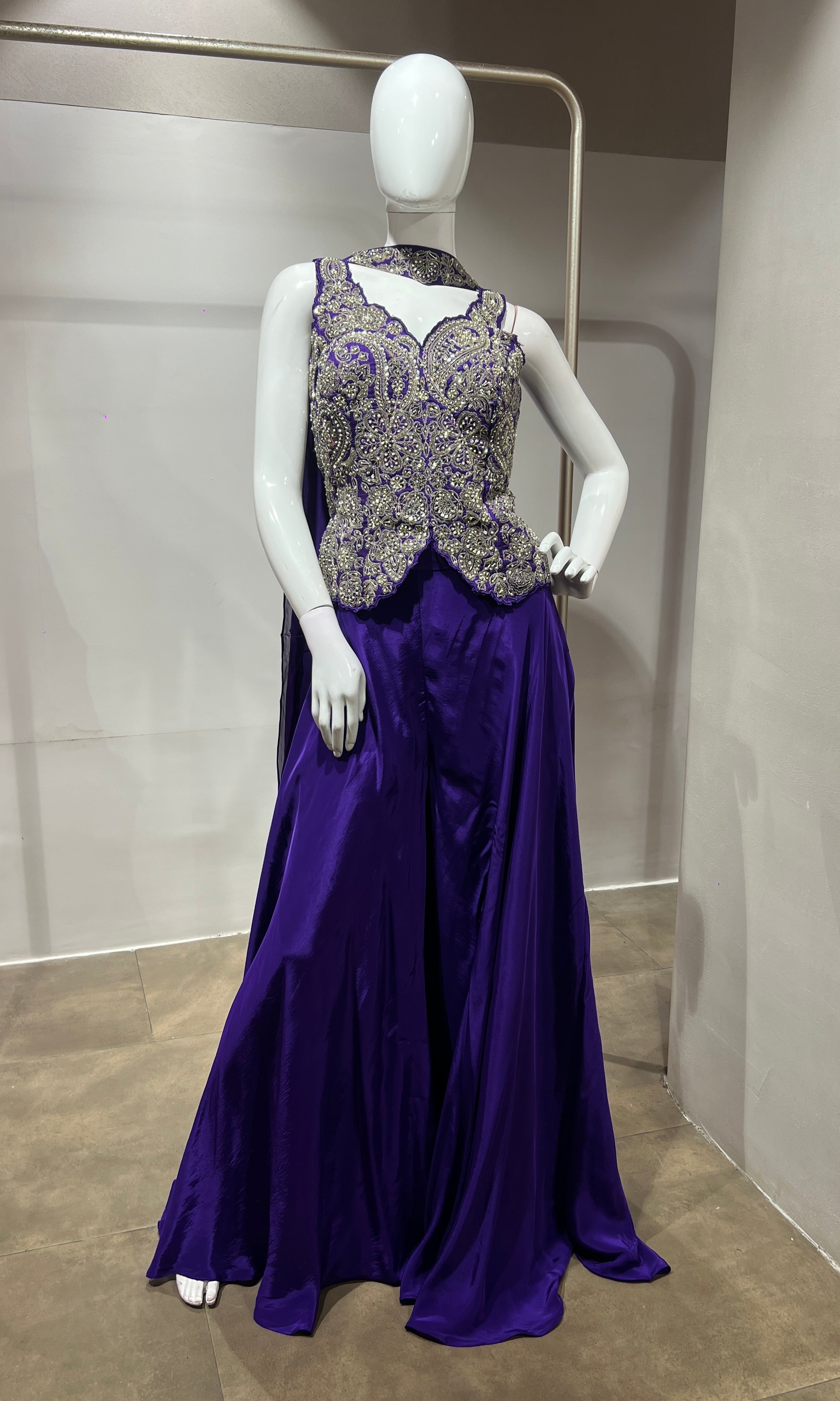 Purple Embroidered corset style palazzo set