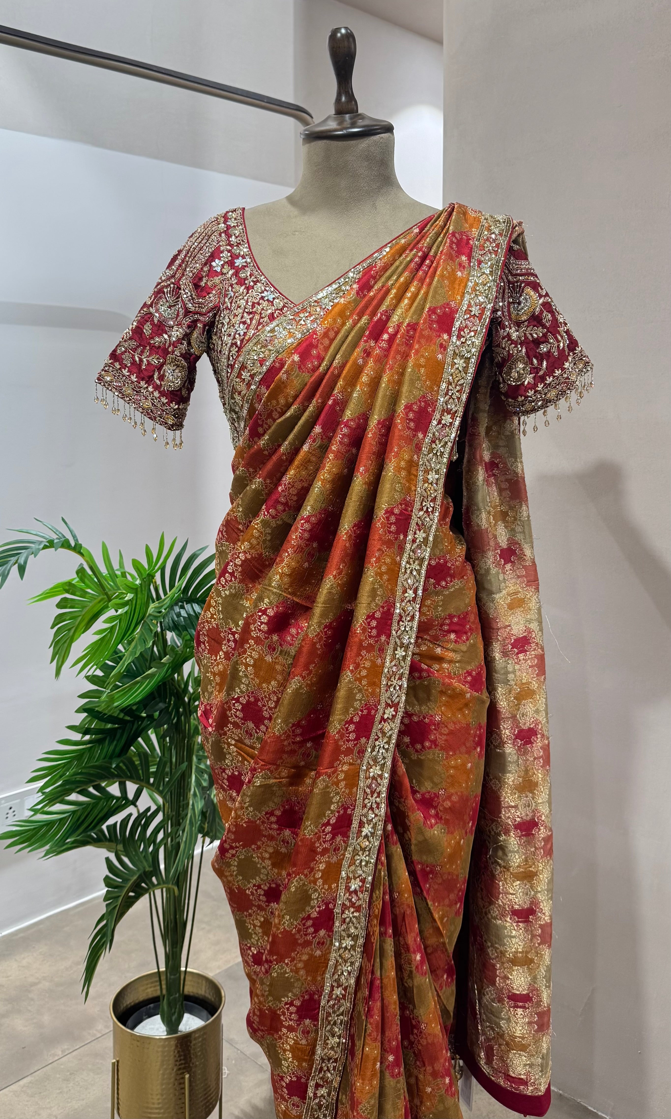 DESIGNER BANARASI MAROON SAREE WITH BLOUSE