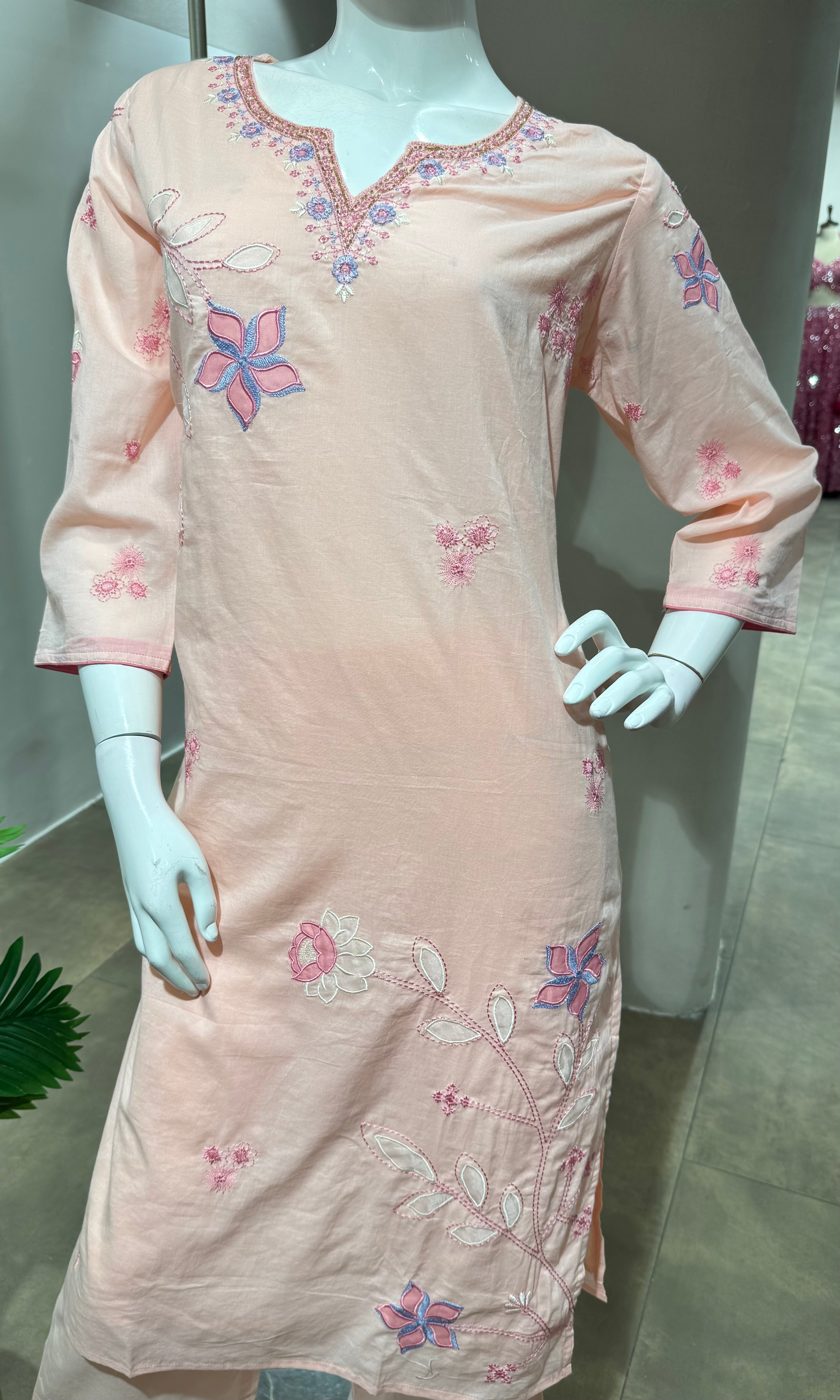 Pink FLORAL MOTIFS COTTON KURTA SET