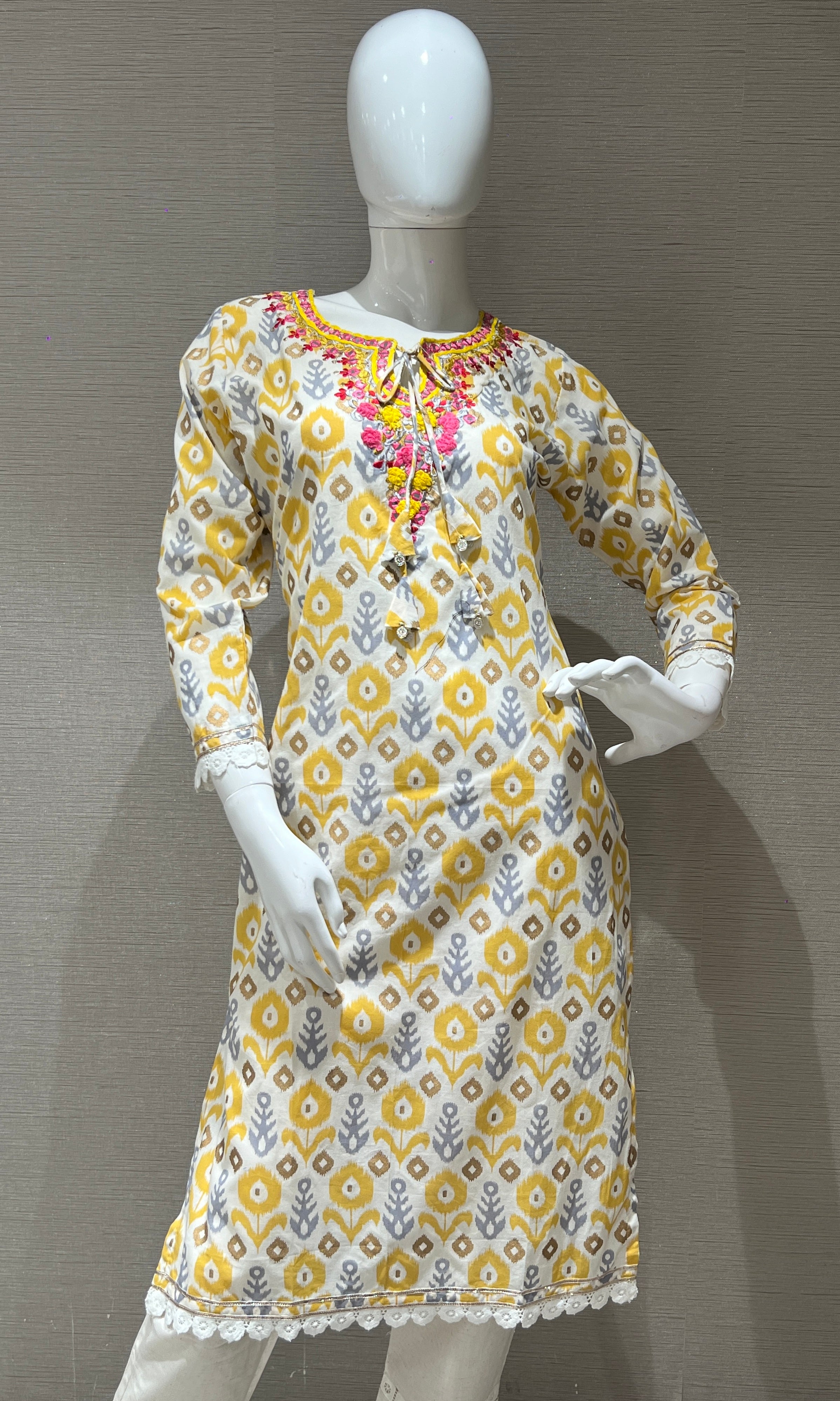 yellow flower printed kurta set 3223