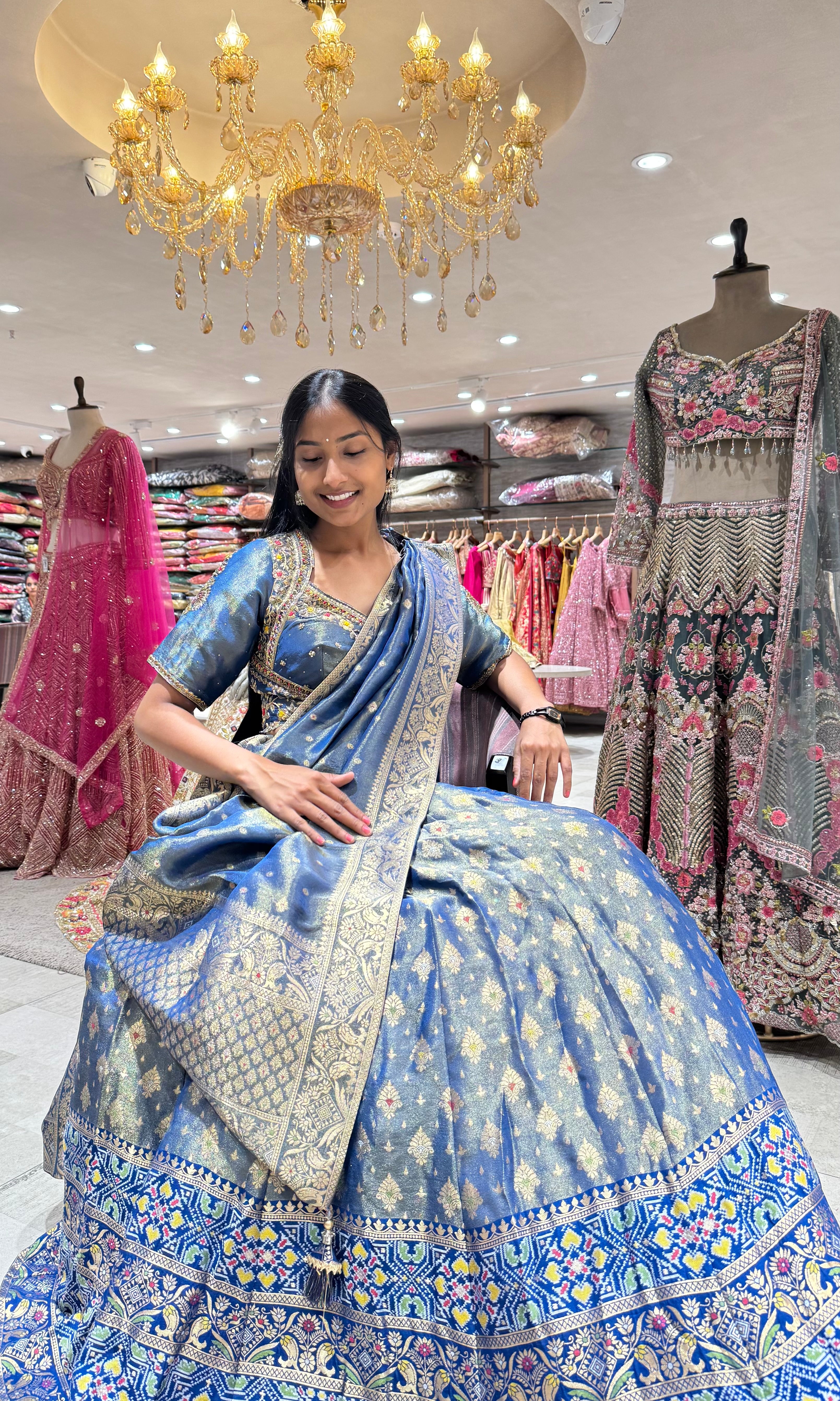 BLUE FLORAL BANARASI ETHNIC LEHENGA