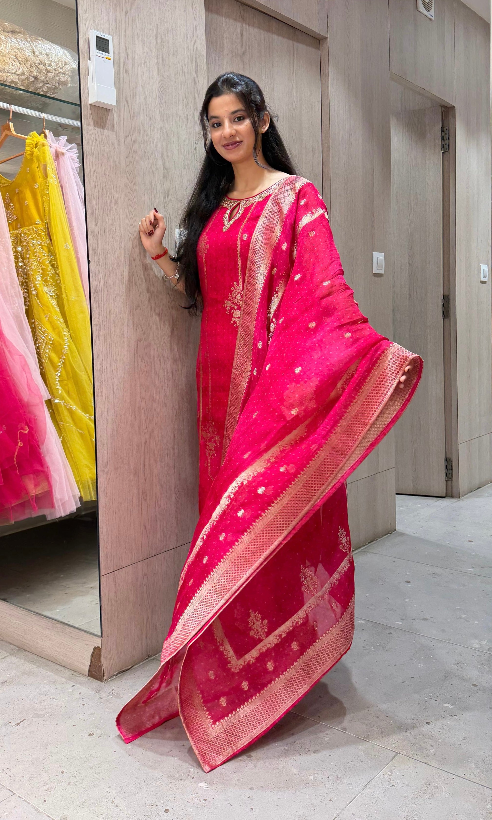 Rani pink GOLDEN ETHINC kurta set