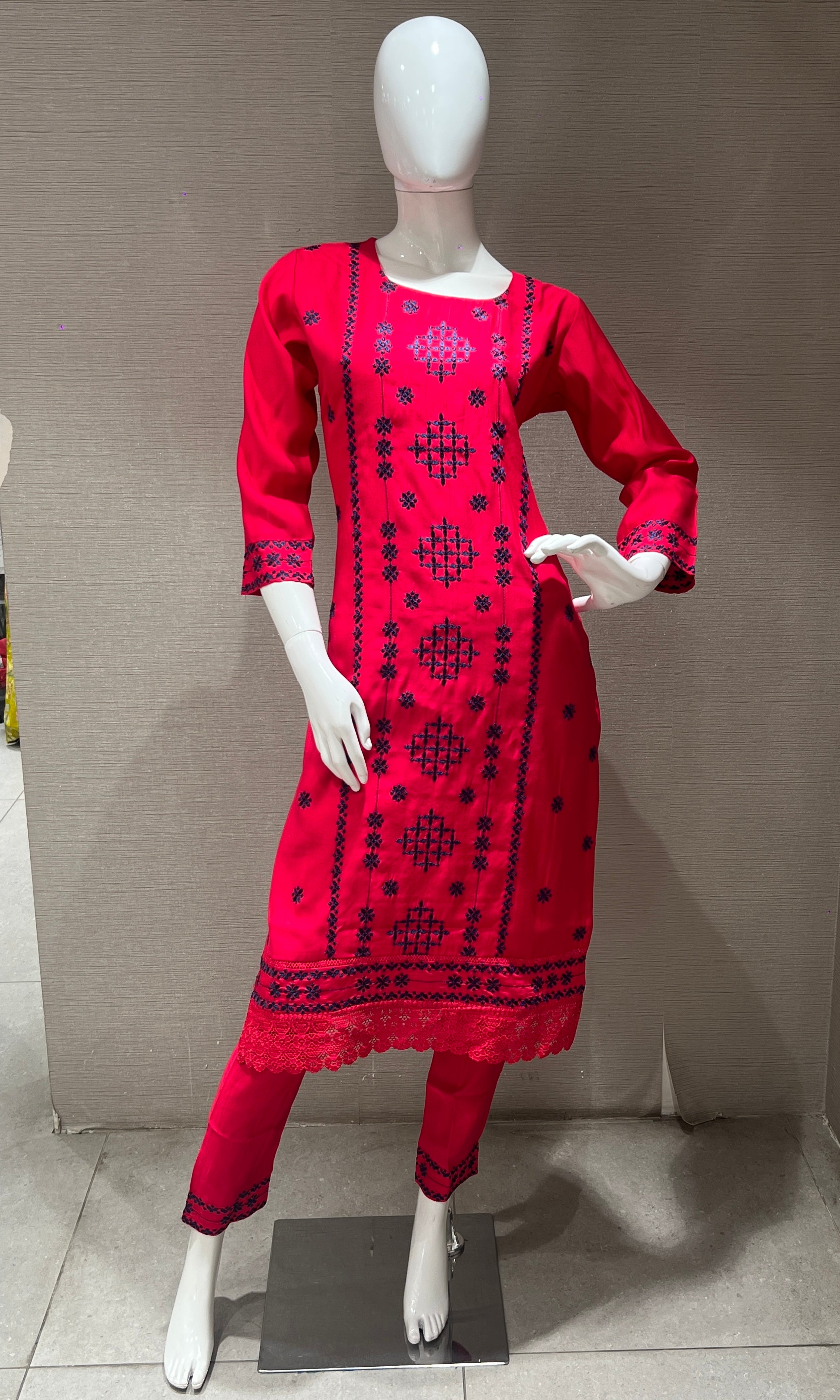 Pink Embroidered Kurta Set with Printed Dupatta