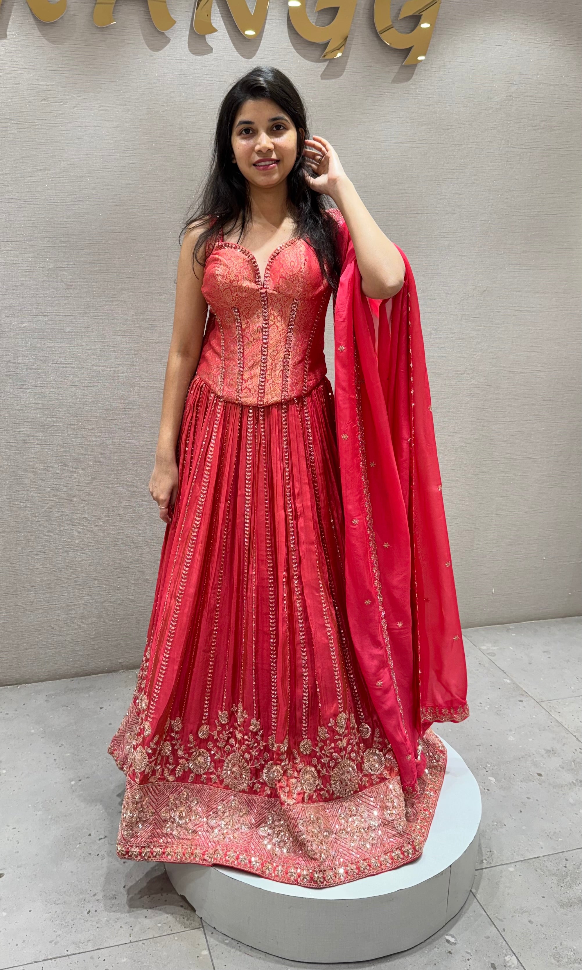 Rani pink EMBELLISHED LEHENGA WITH CORSET BLOUSE
