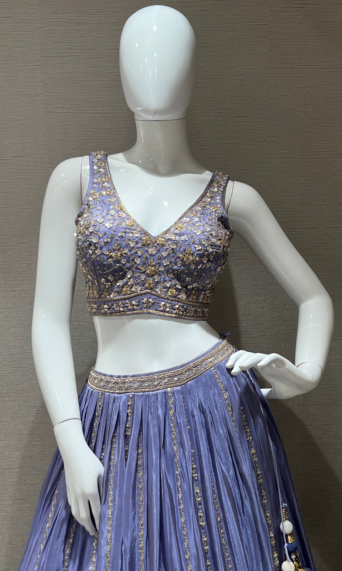 Light purple Embroidered Pleated Lehenga
