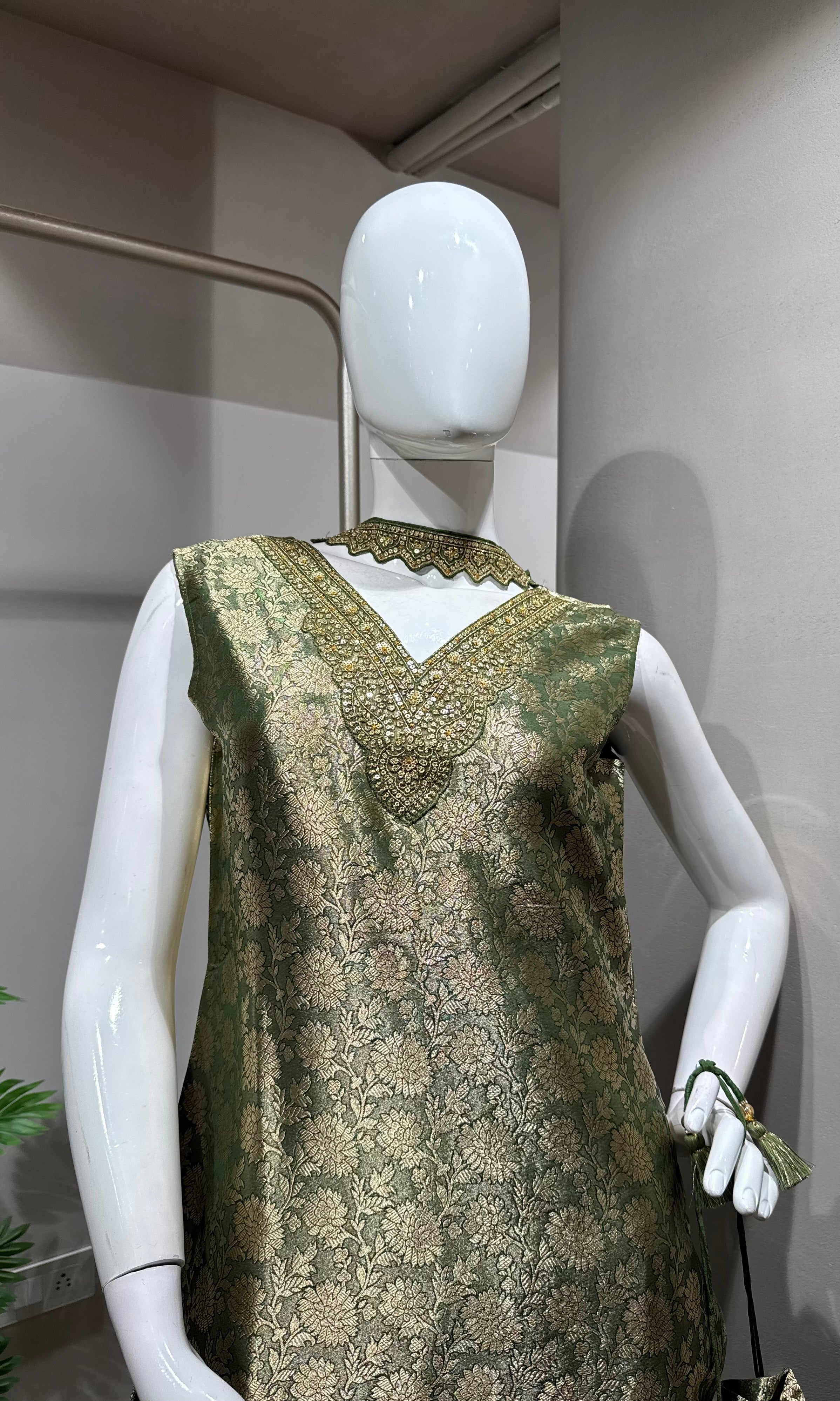 Green Embroidered Silk Sharara Suit With Dupatta