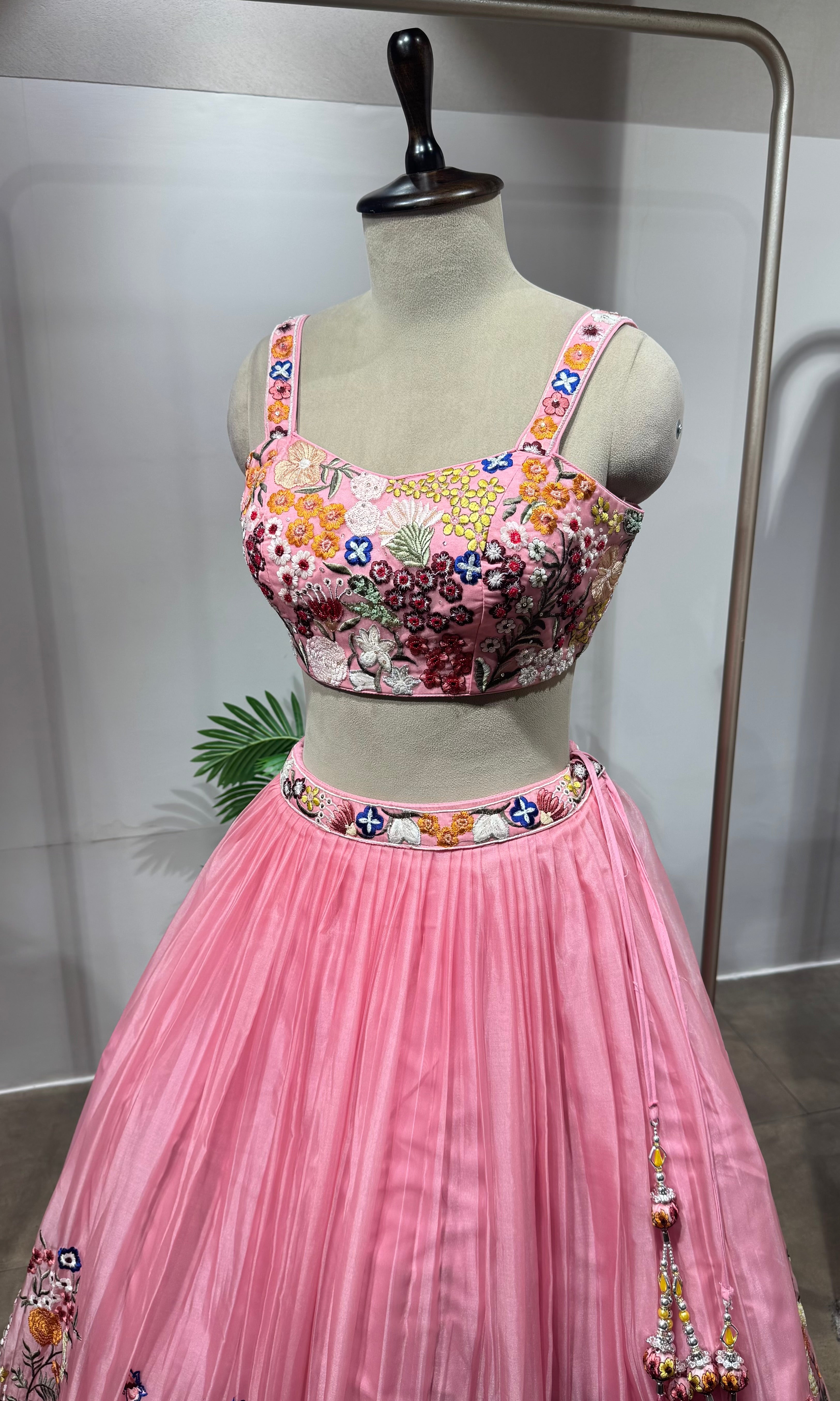 Pink floral embroidered lehenga set