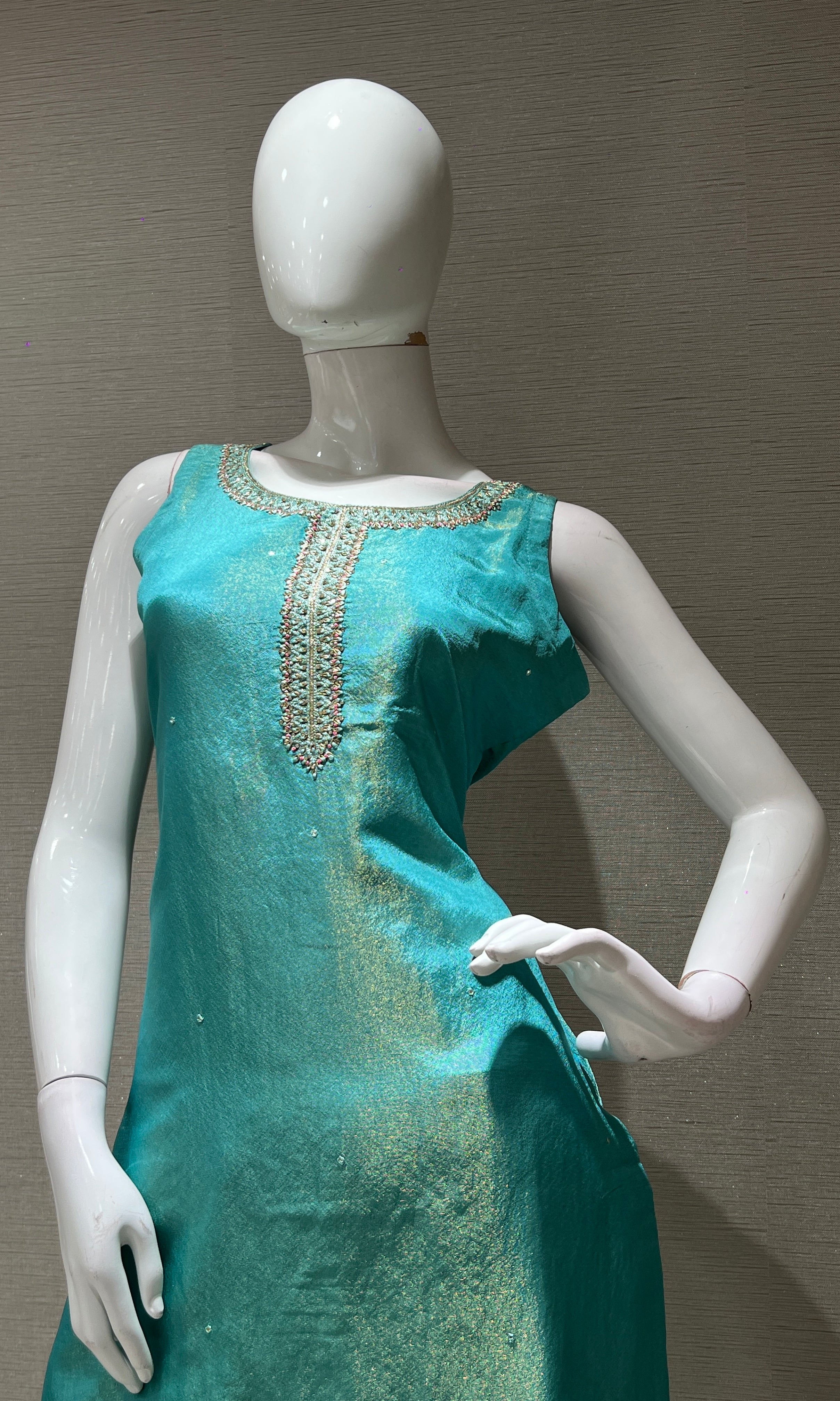 sea blue kurta set with floral printed dupatta