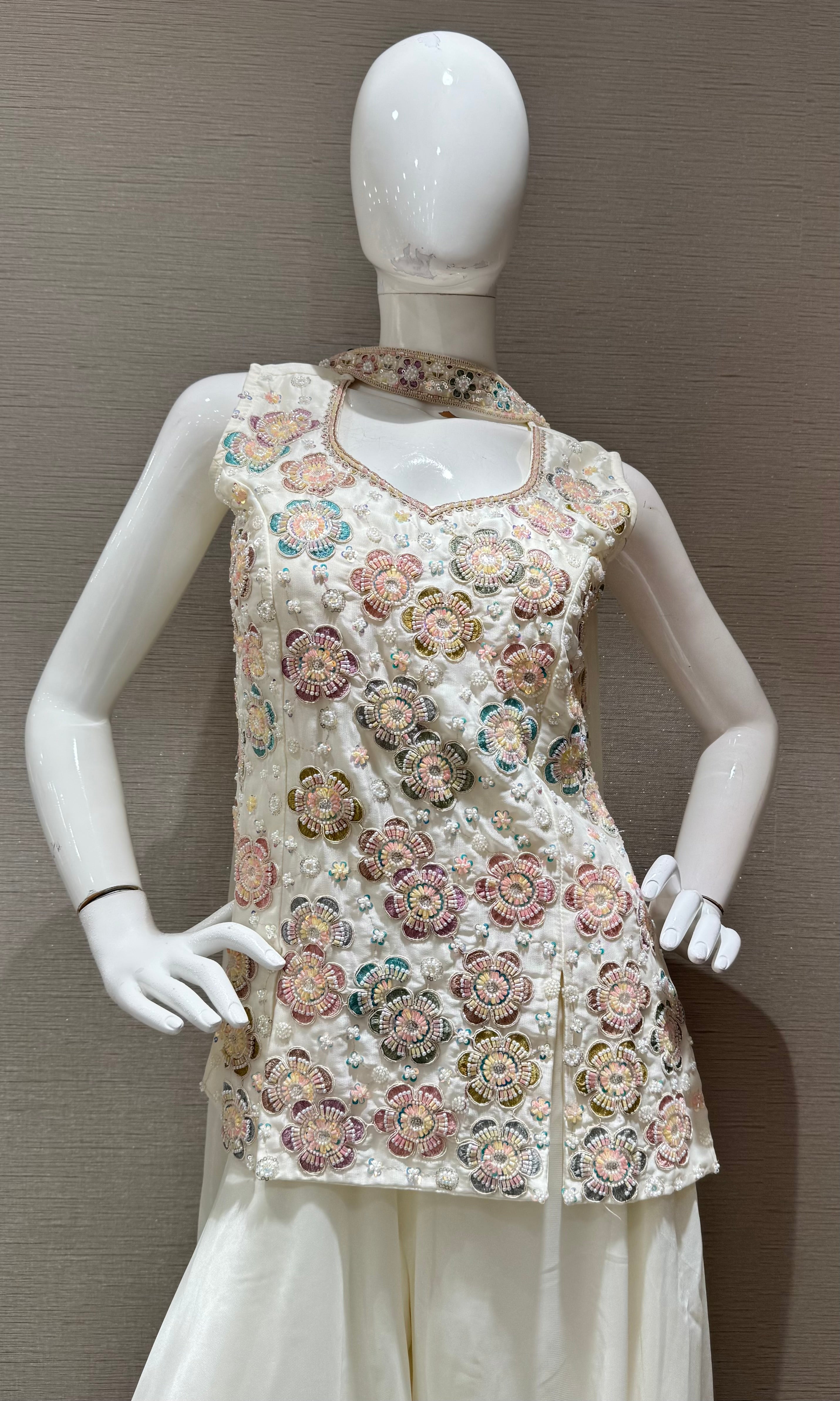 White floral peplum palazzo set