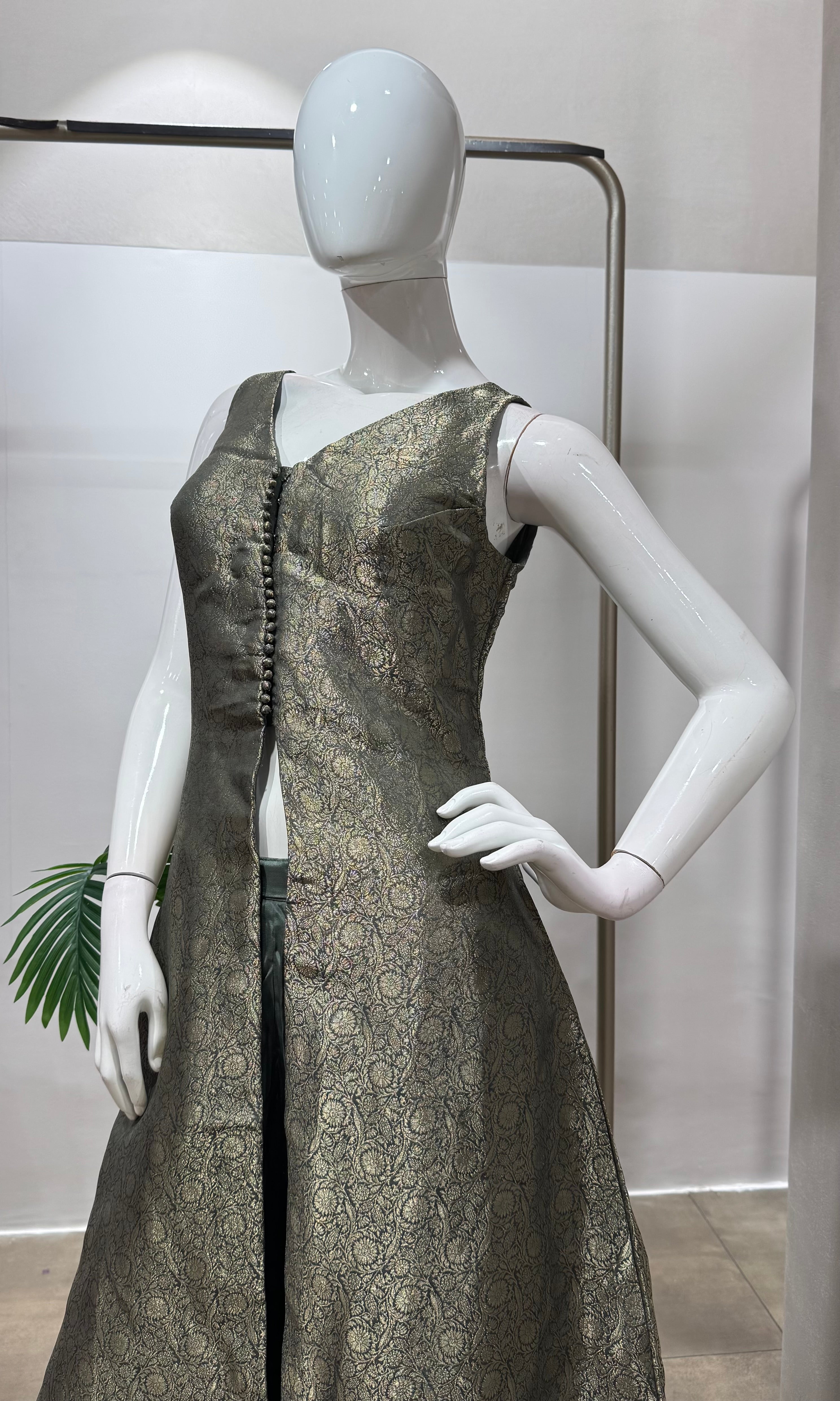 Green golden anarkali with palazzo pants