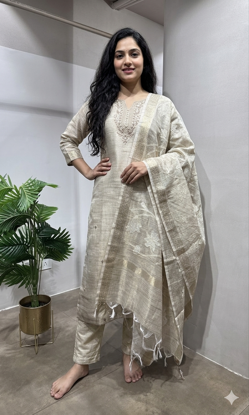 Cream elegant kurta set
