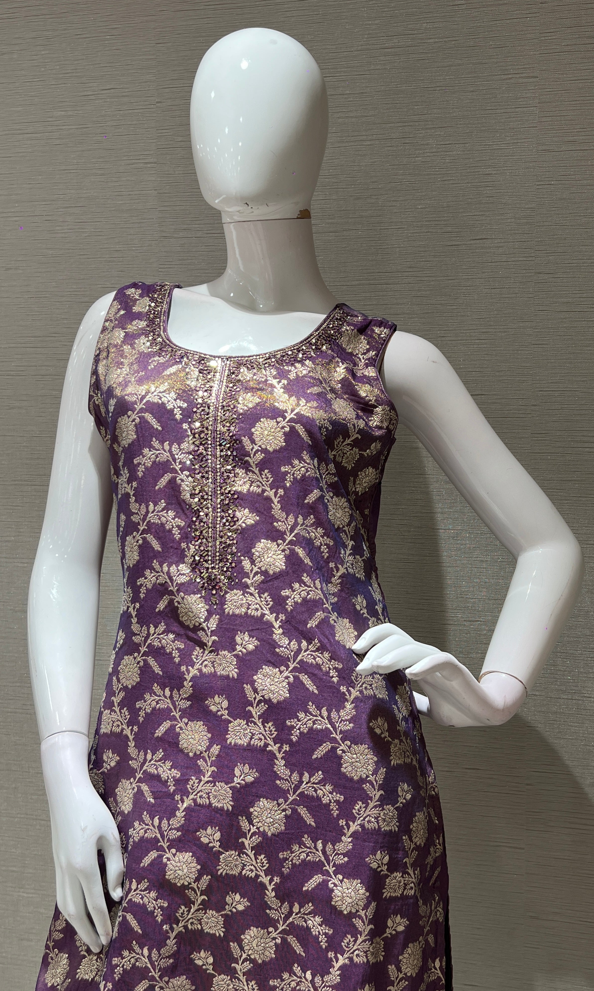 Light purple golden banarasi kurta set