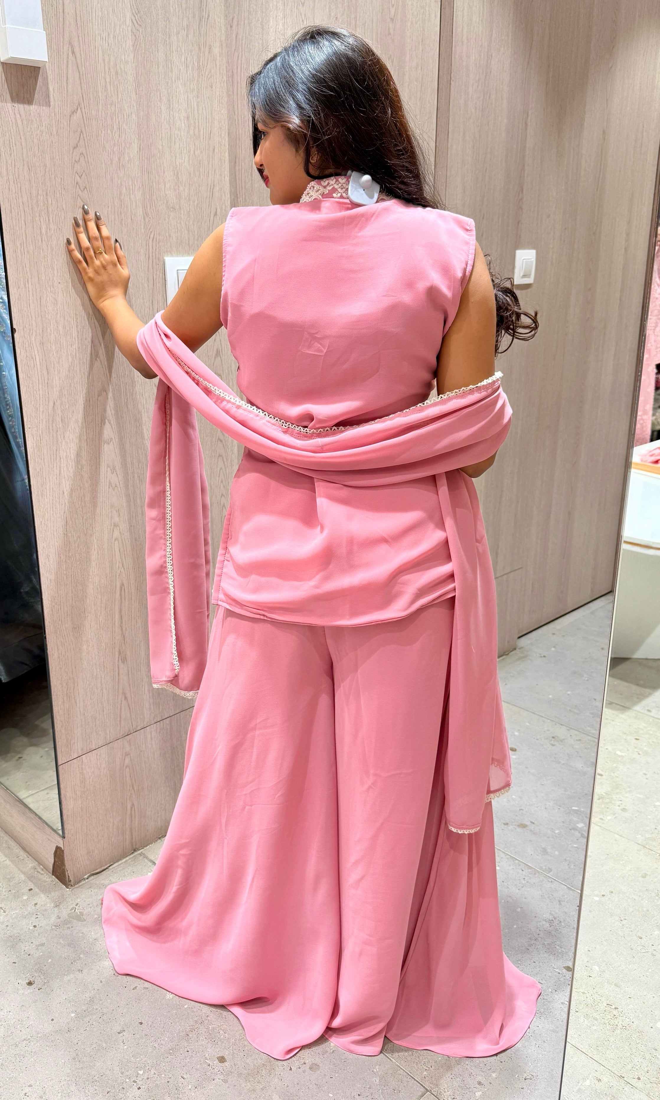 Onion pink Embroidered Peplum palazzo