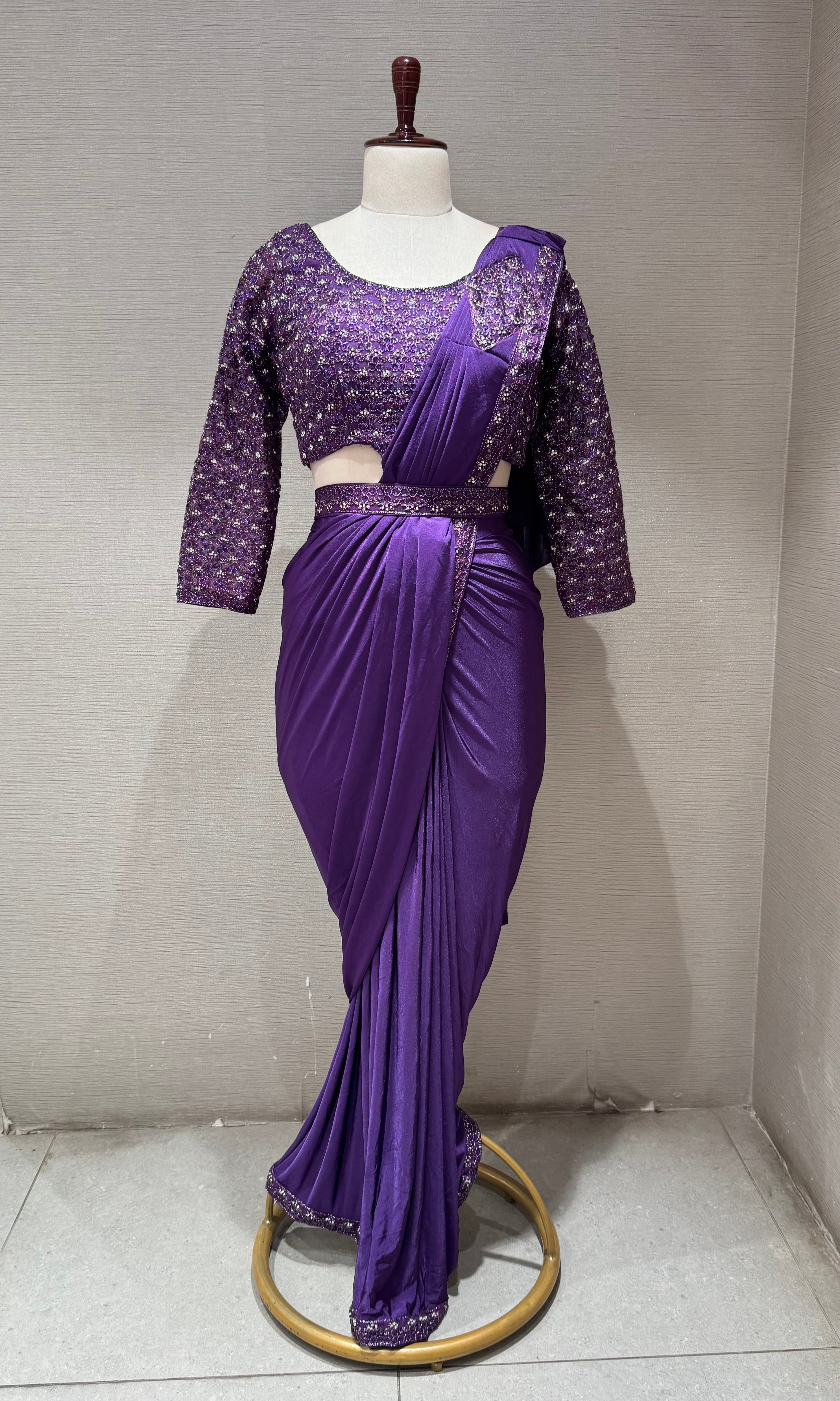 Violet Drape Saree with embellished blouse & belt