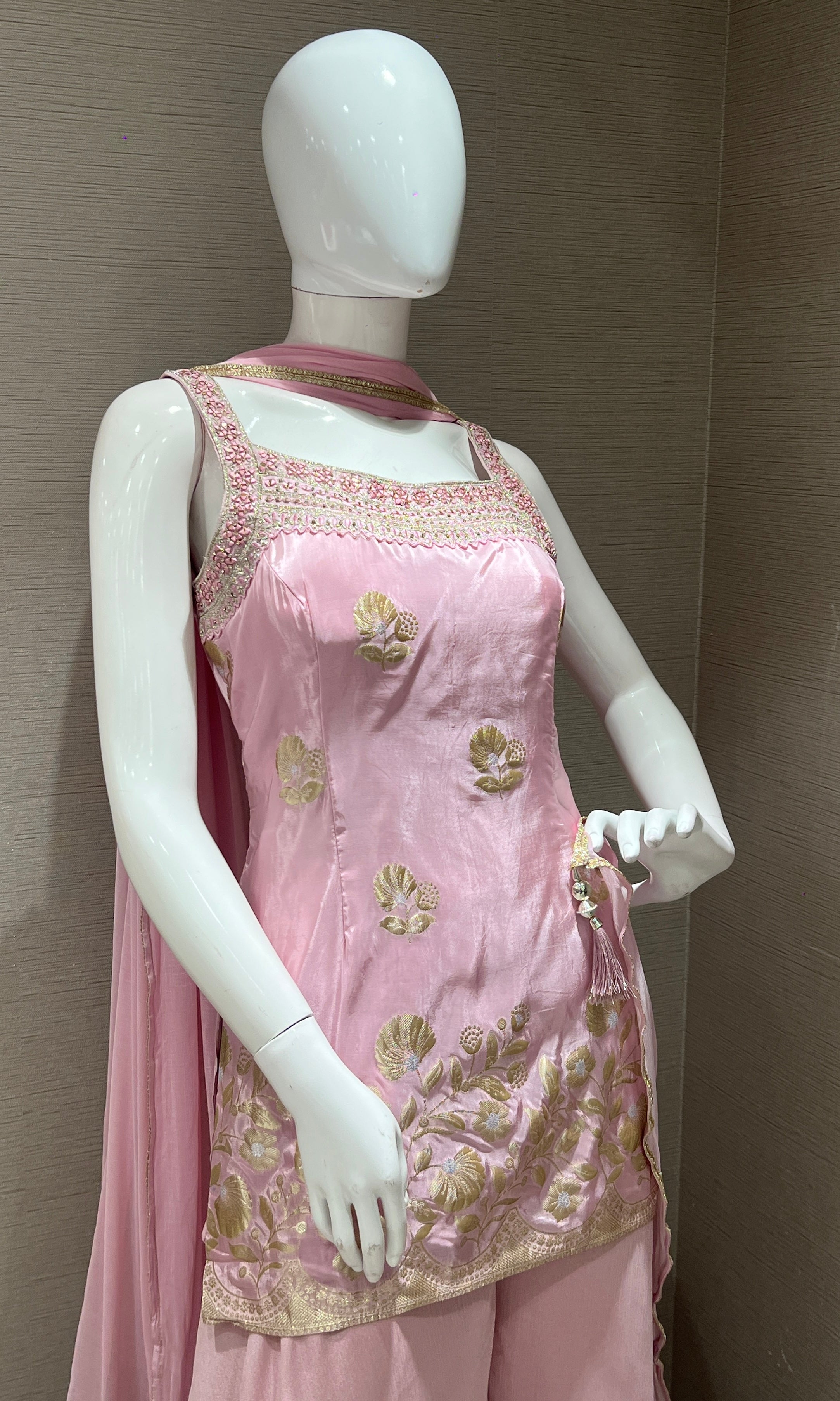 Rose pink embroidered sharara palazzo
