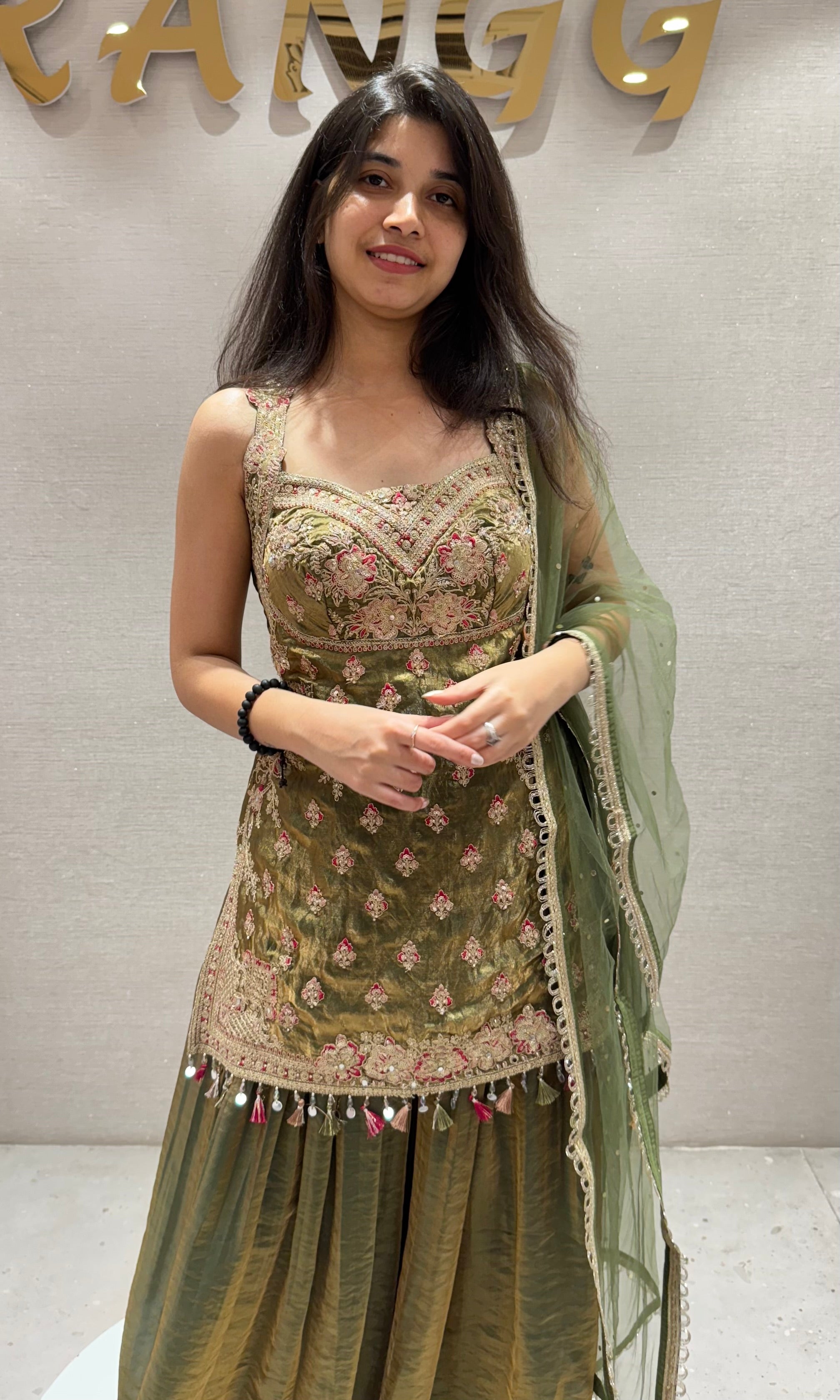 Green EMBROIDERED SHARARA SET