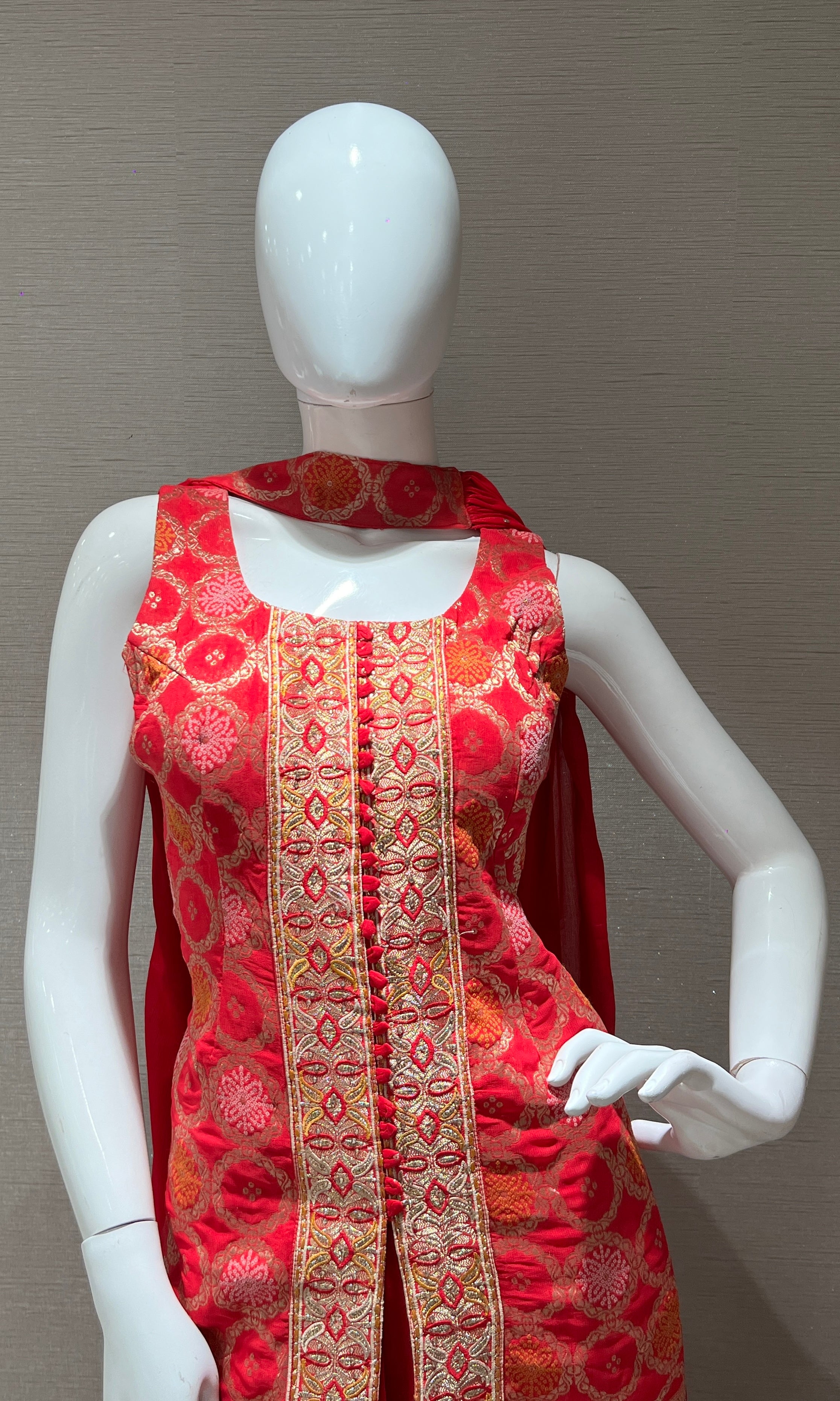 pink and red printed palazzo SET
