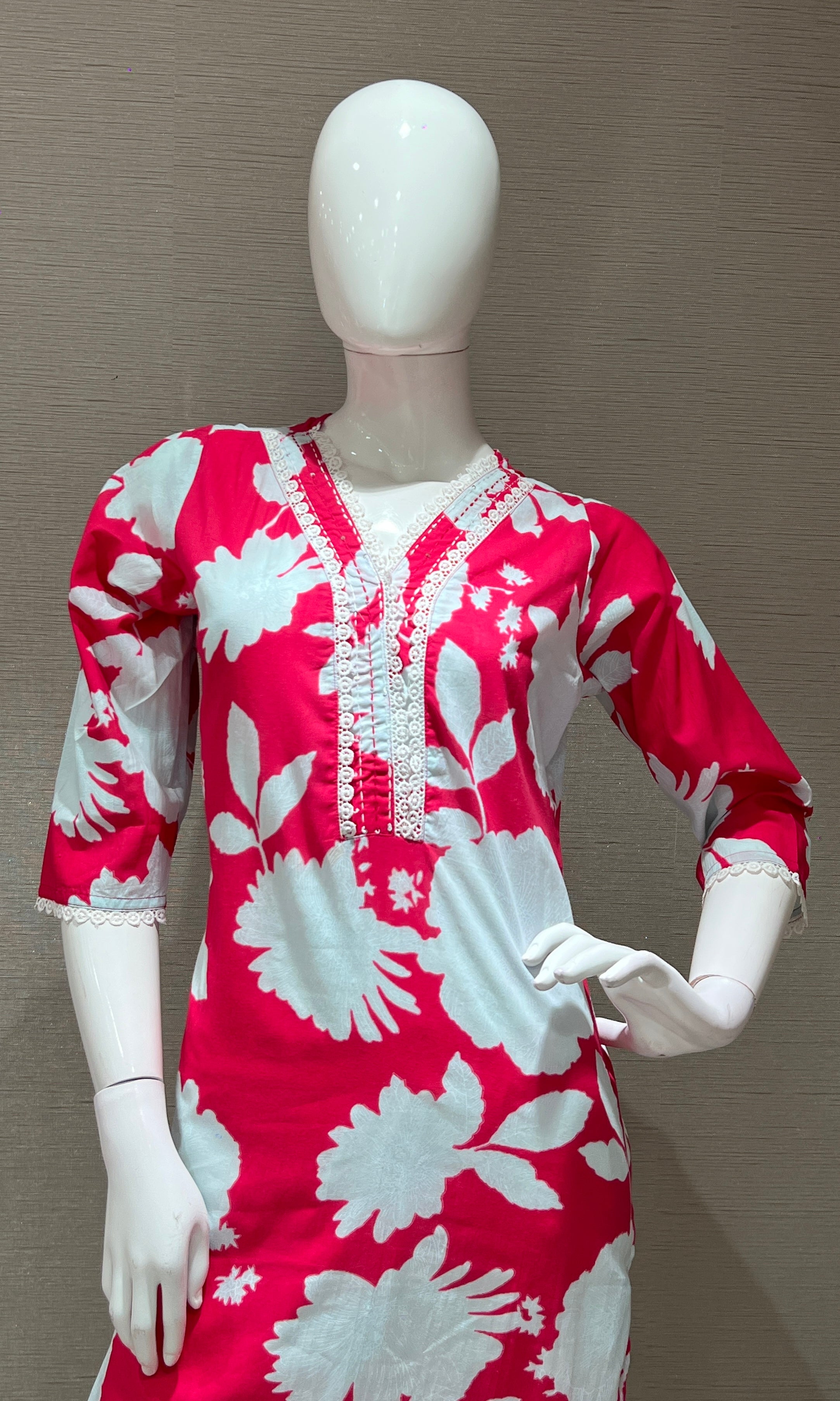 Pink AND White FLORAL Printed Kurta Set