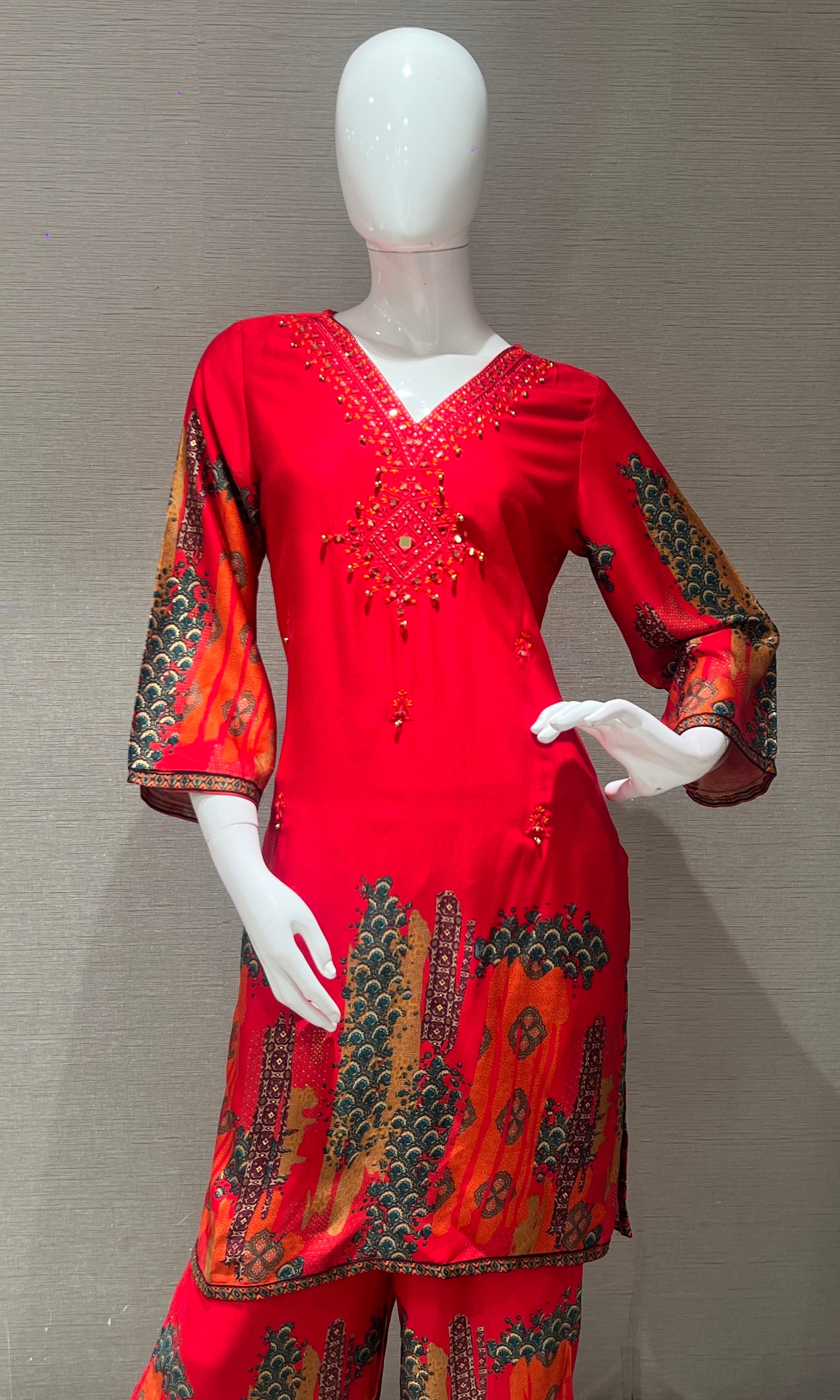 Red Vibrant Printed cord set