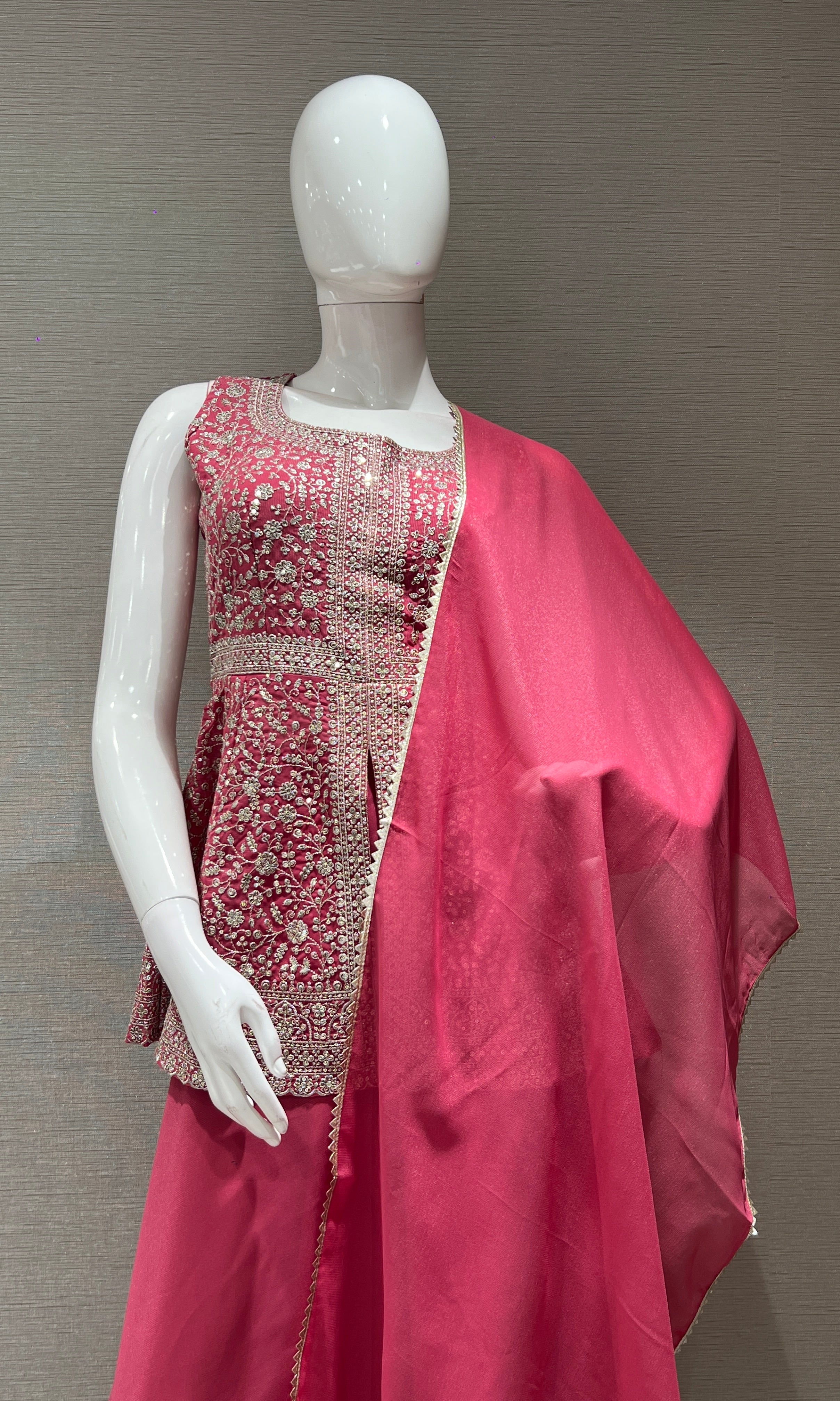 Pink EMBROIDERED PEPLUM PALAZZO