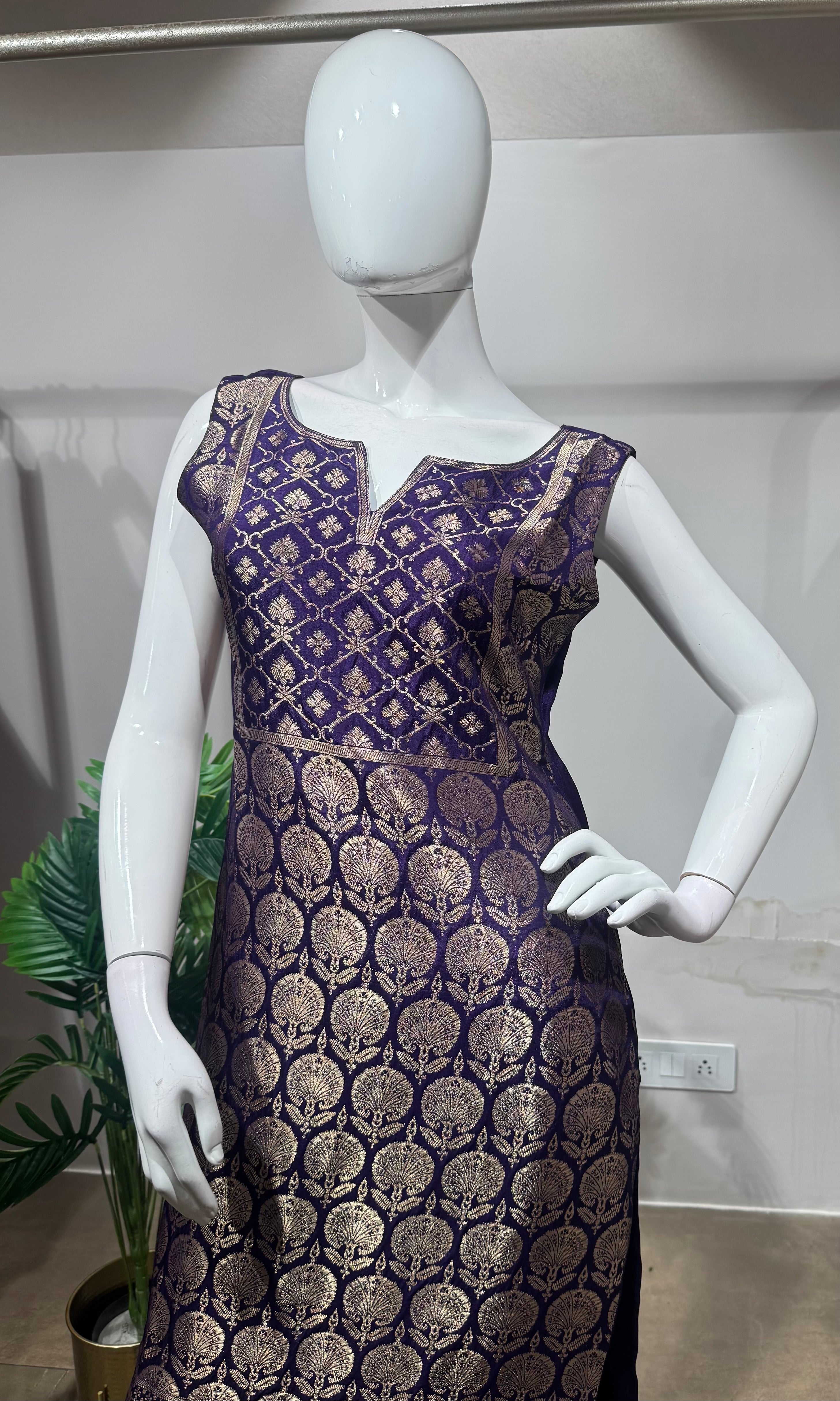 Purple golden banarasi kurta set