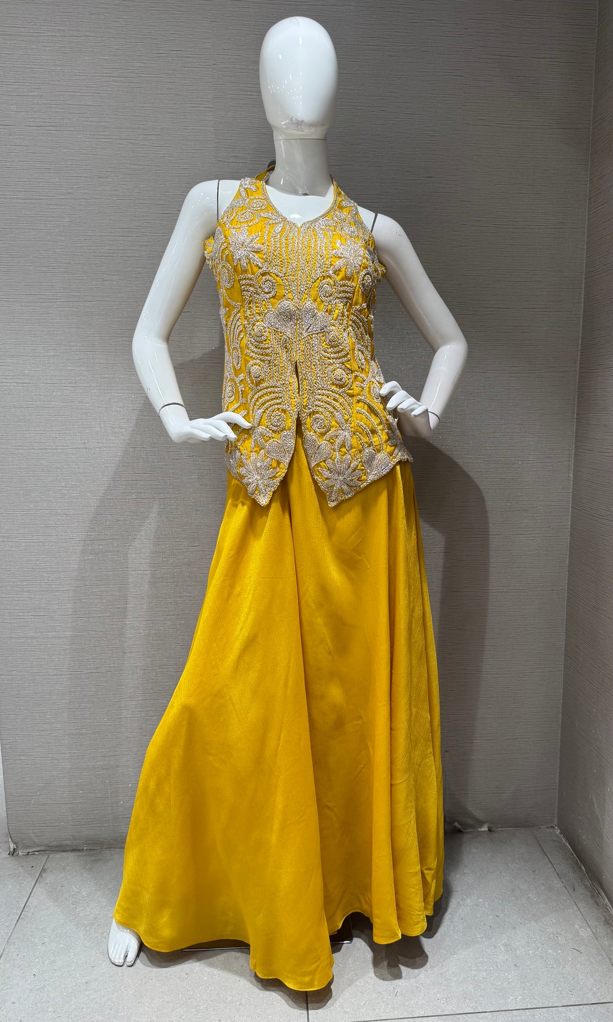 Yellow Peplum top with Flared palazzo set