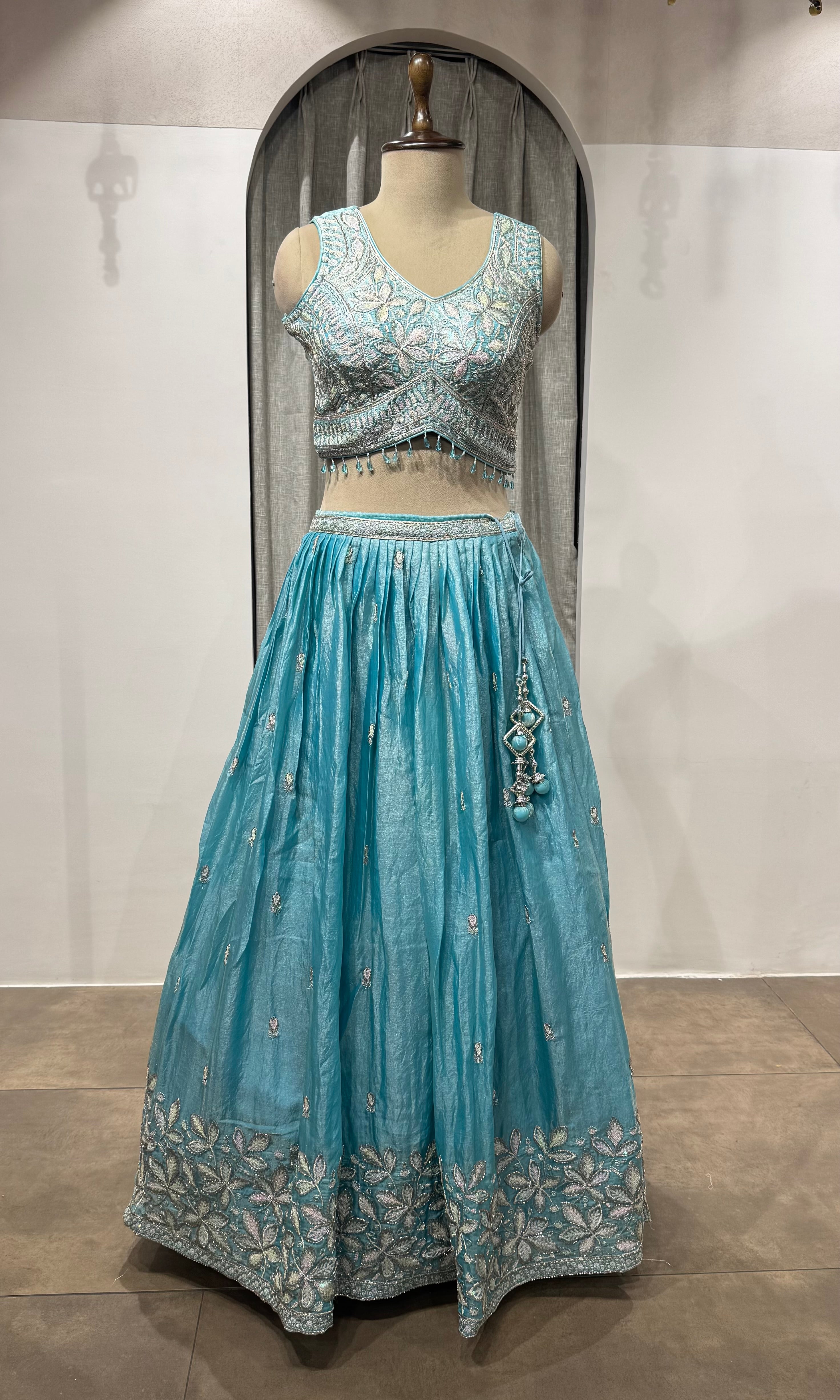Light blue silver embroidered bridal lehenga