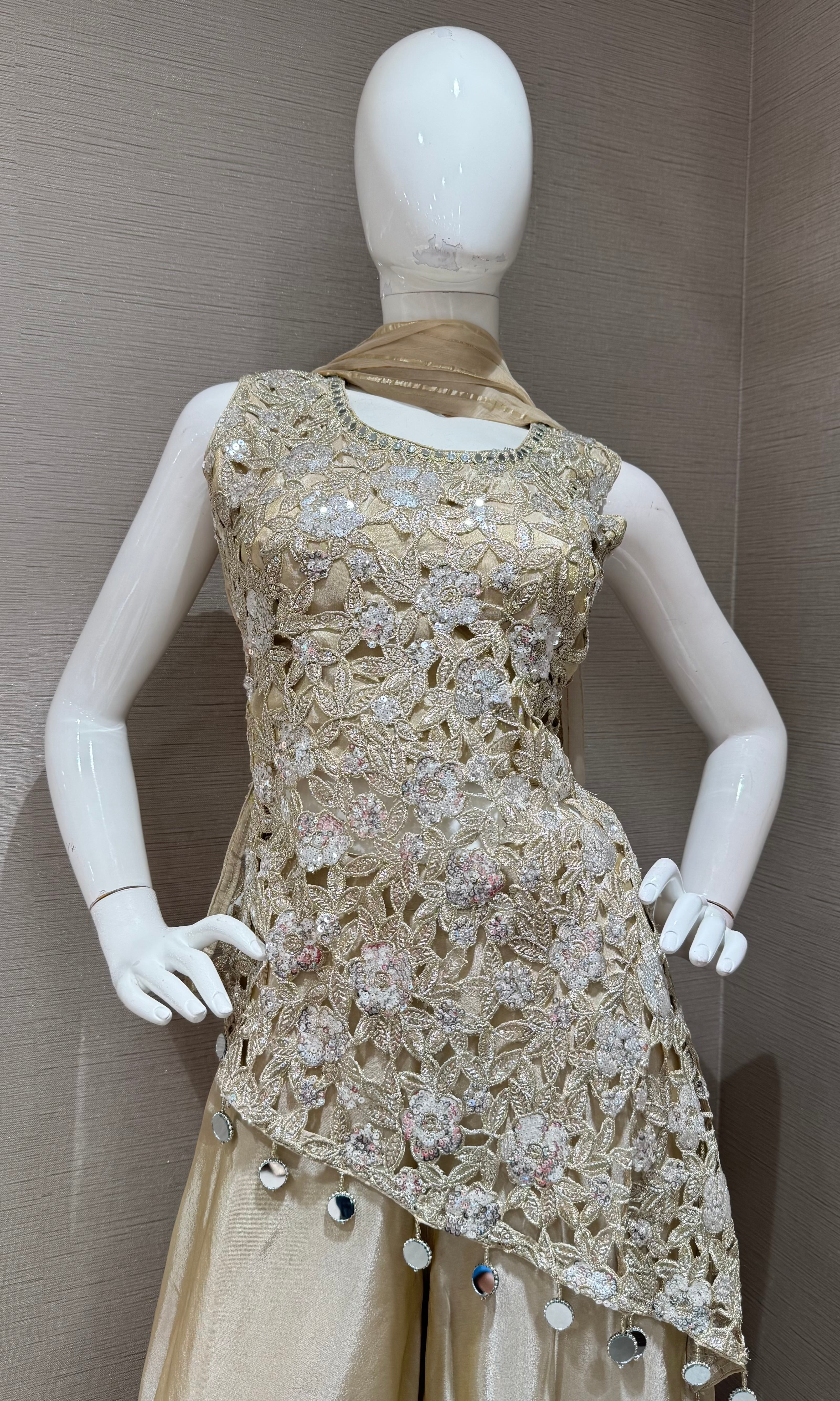Champagne Gold Floral Ensemble Sharara set