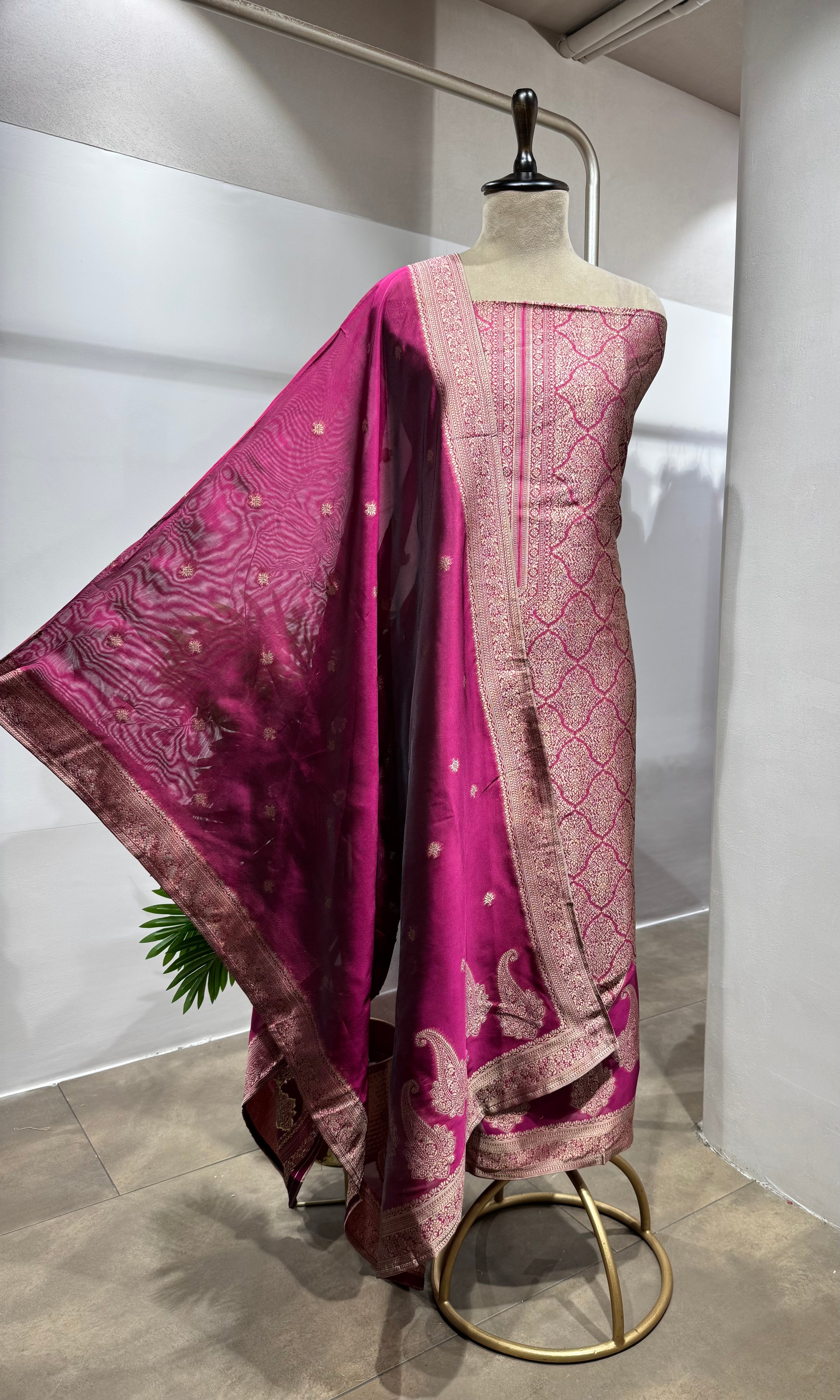 Pink Banarasi SILK DRESS MATERIAL