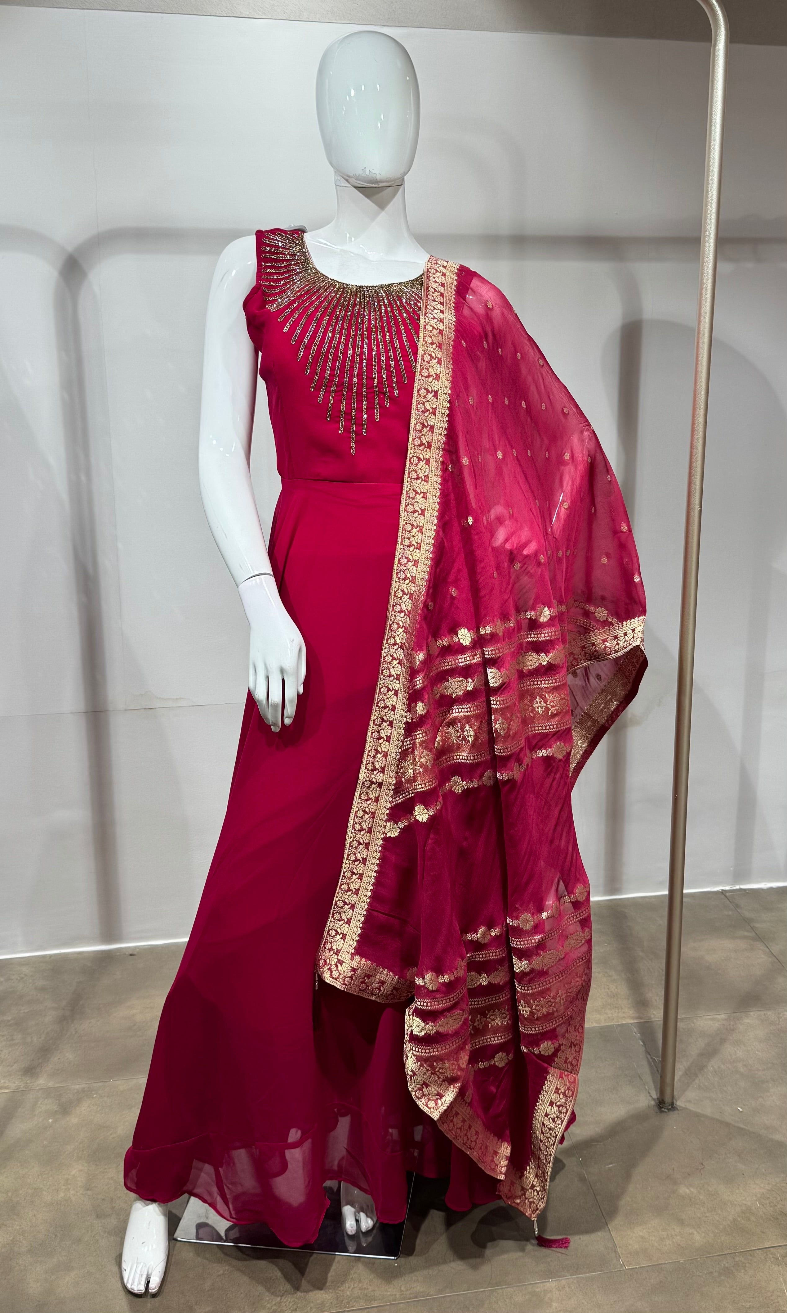 RANI Magenta Embroidered Anarkali Gown Set