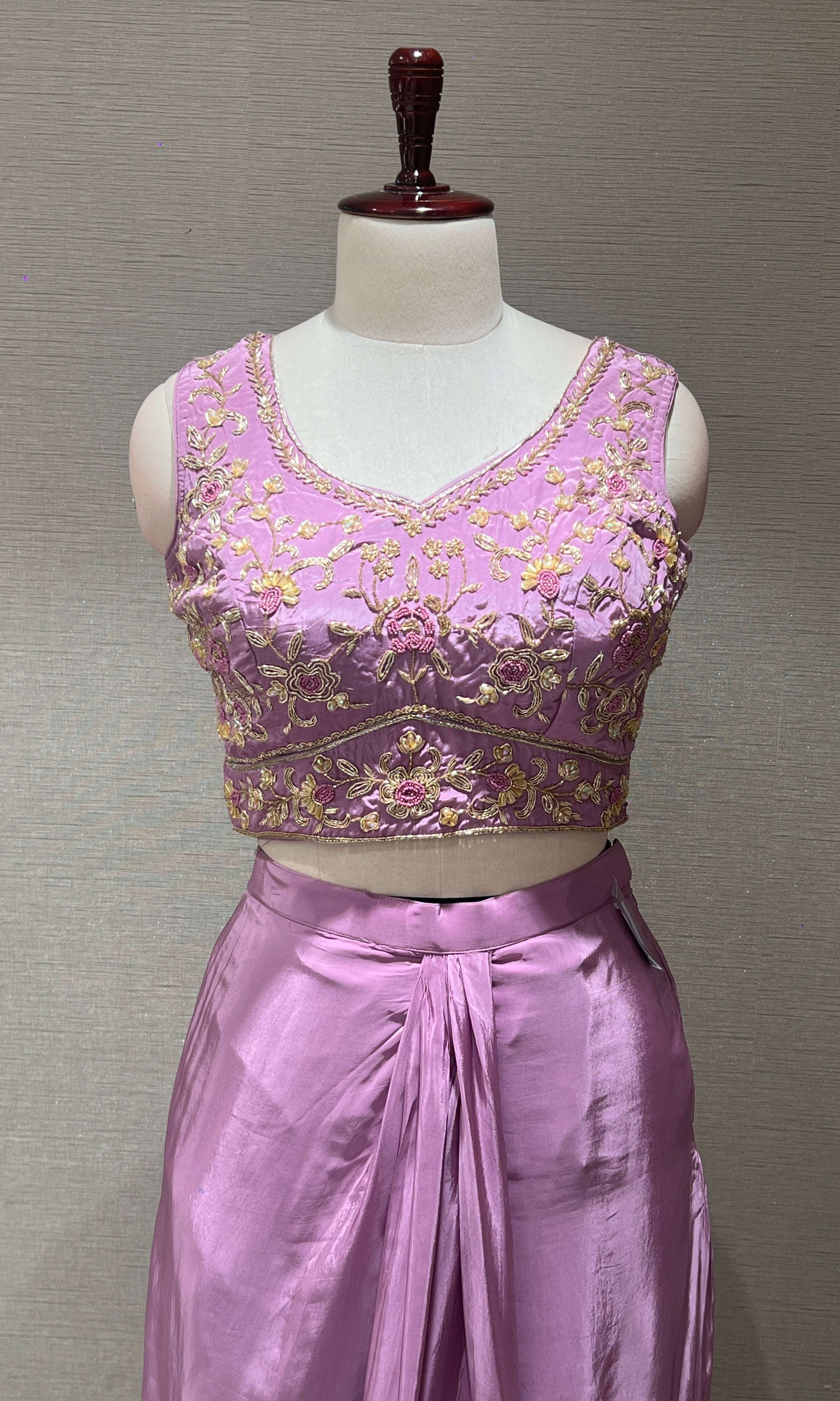 Lilac cape skirt with embroidered indo western dress