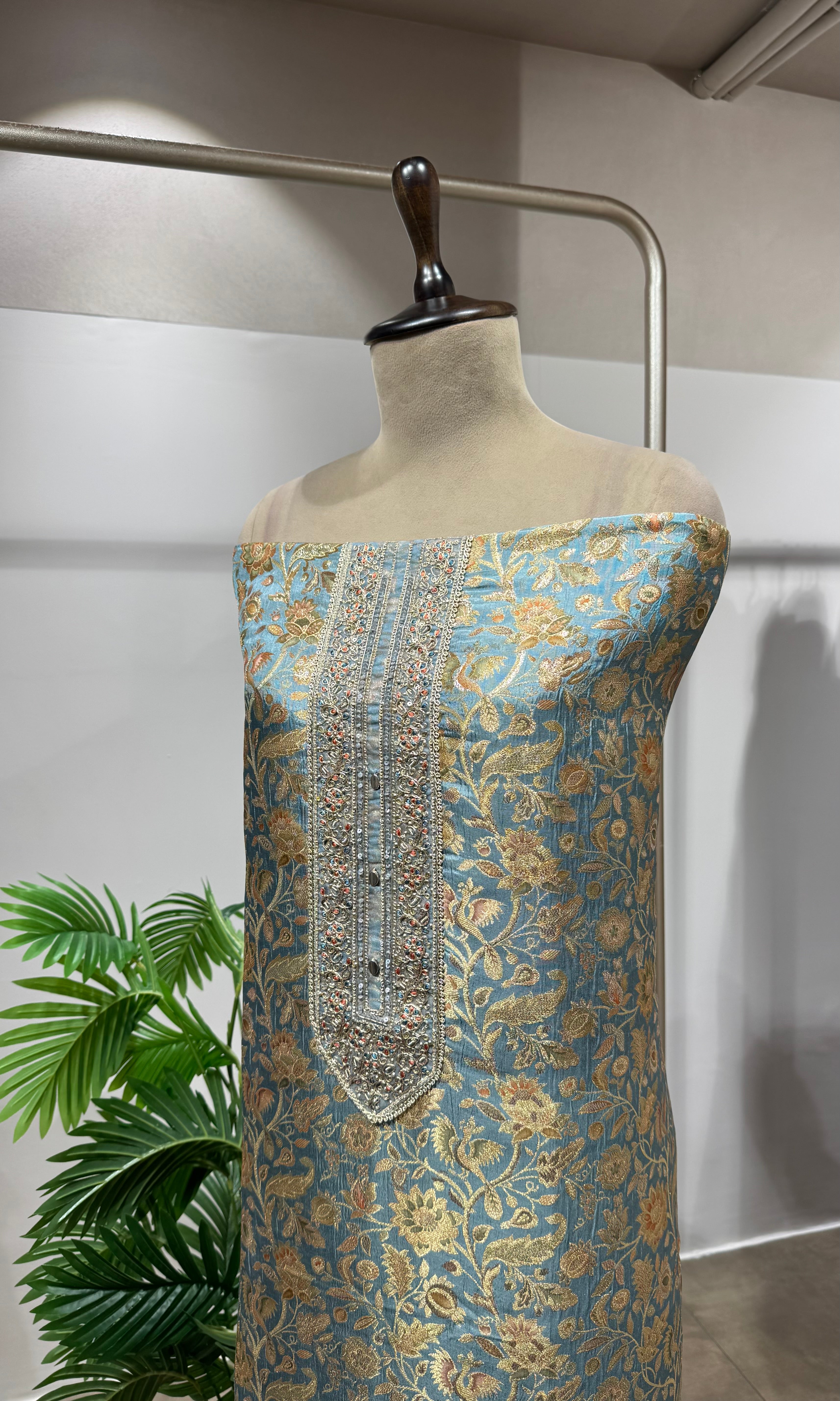 SKY BLUE BANARASI SILK DRESS MATERIAL