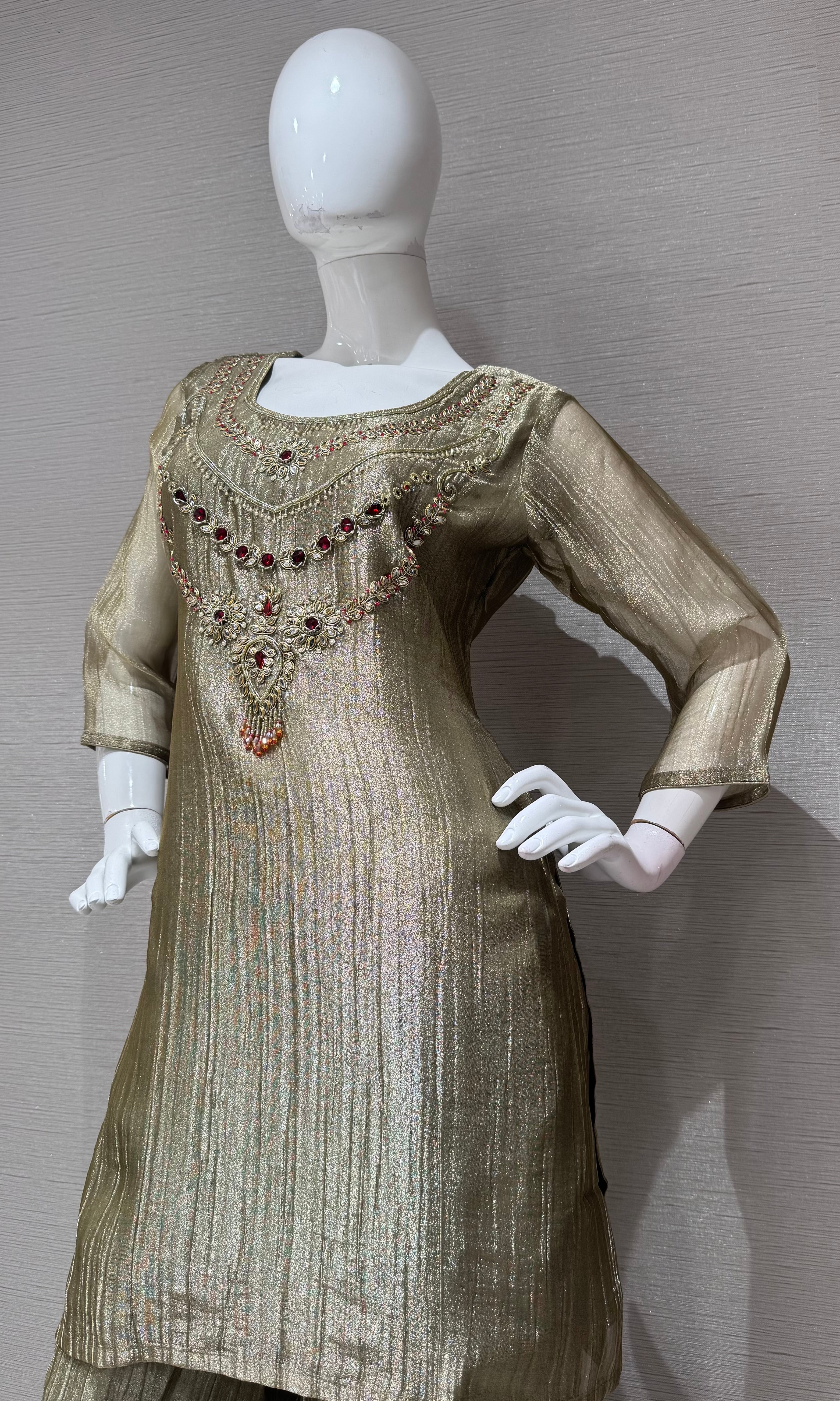 Olive green Shimmer Cord Palazzo Set