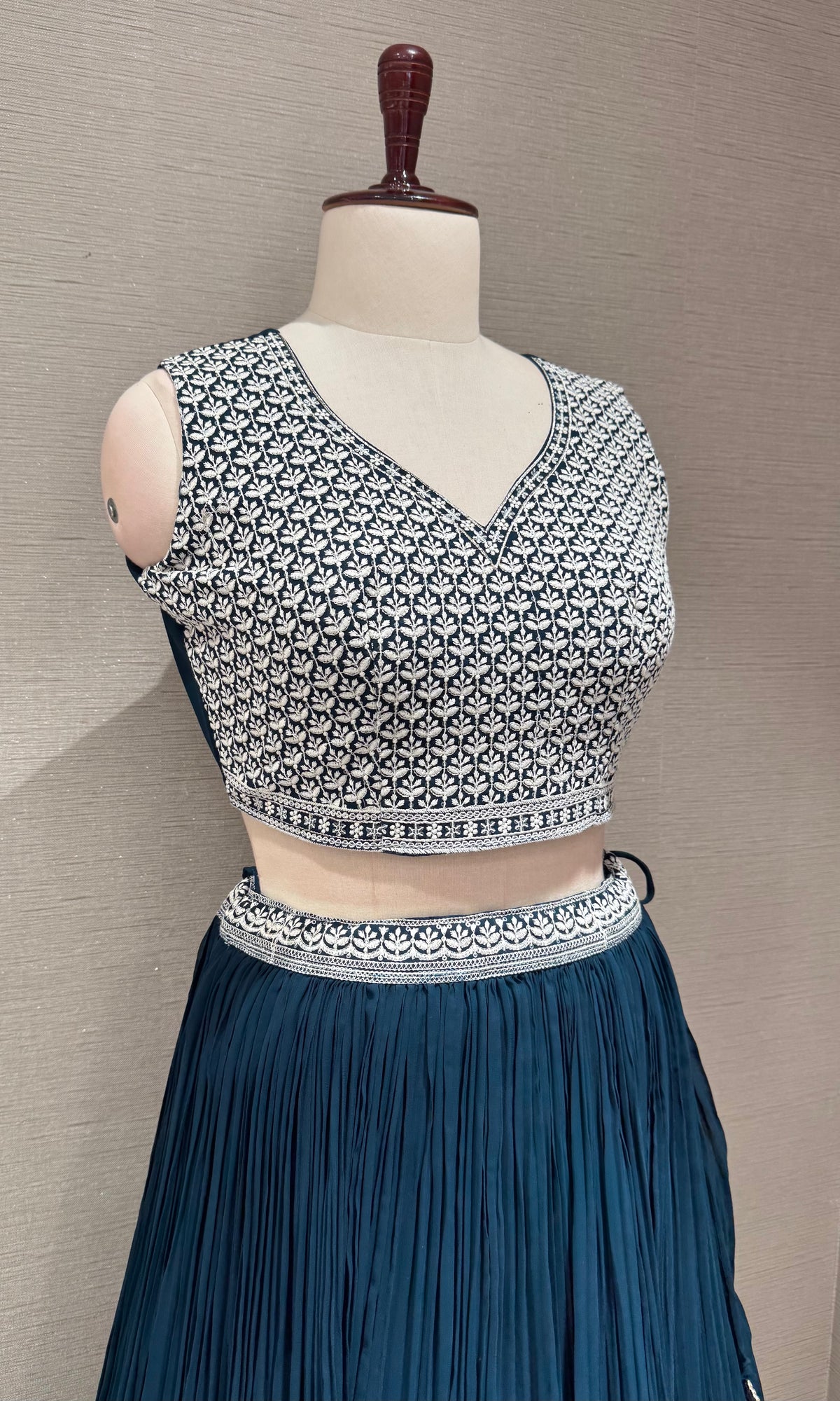 Midnight Blue Georgette Crop Top Lehenga with Jacket