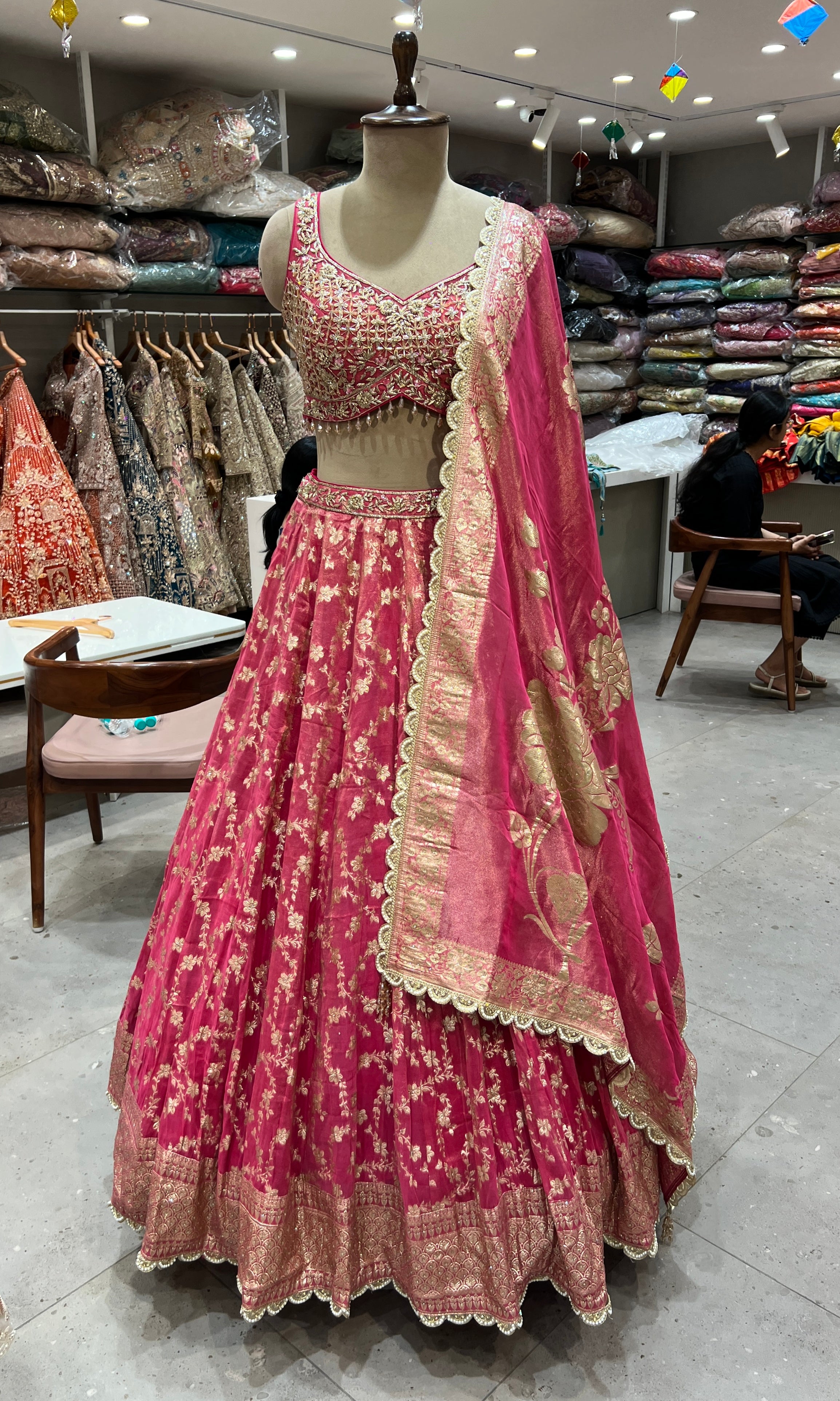 Pink GOLDEN EMBROIDERED LEHENGA